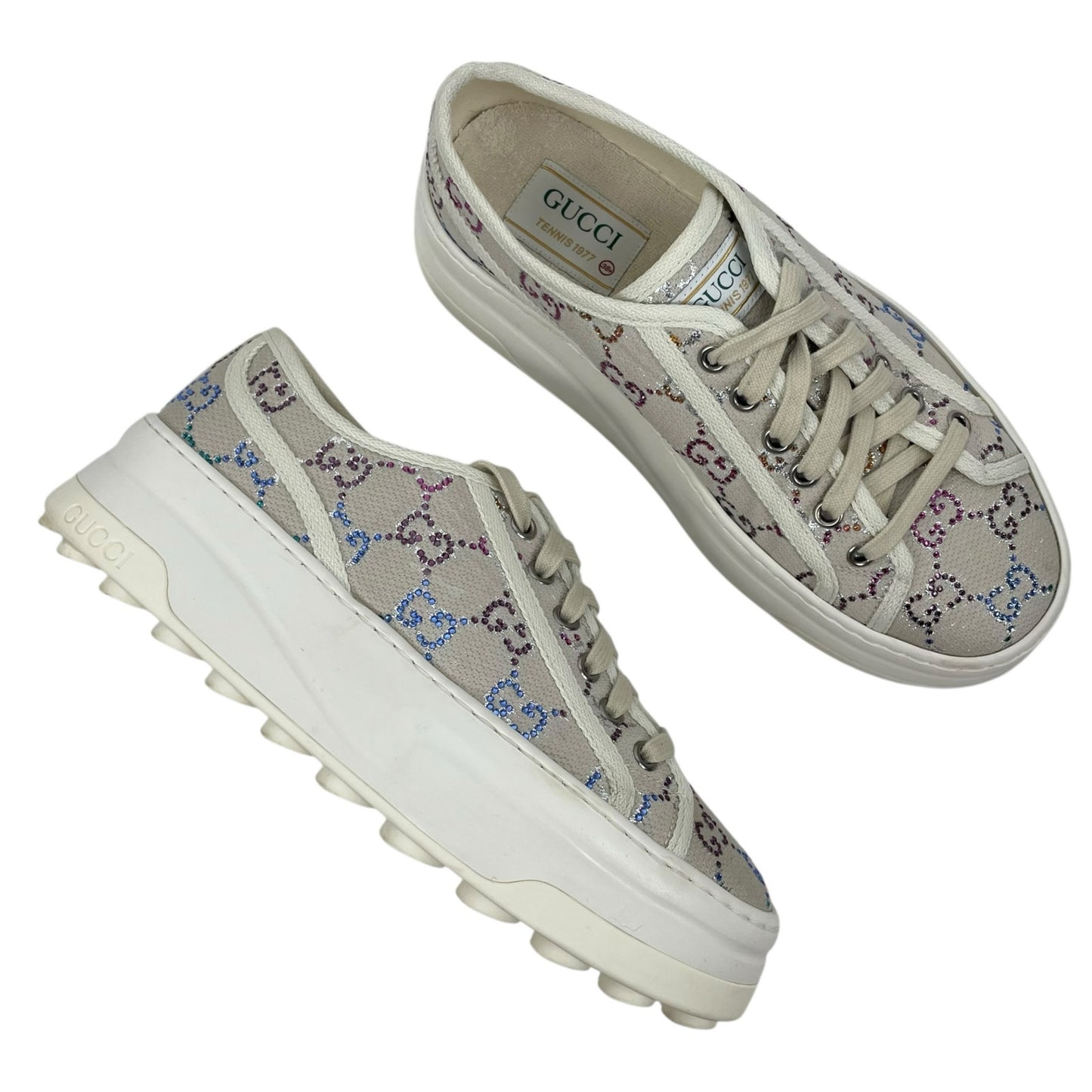 Gucci 1977 Treck Multicolor Crystal GG Canvas Platform Sneaker Size 38.5