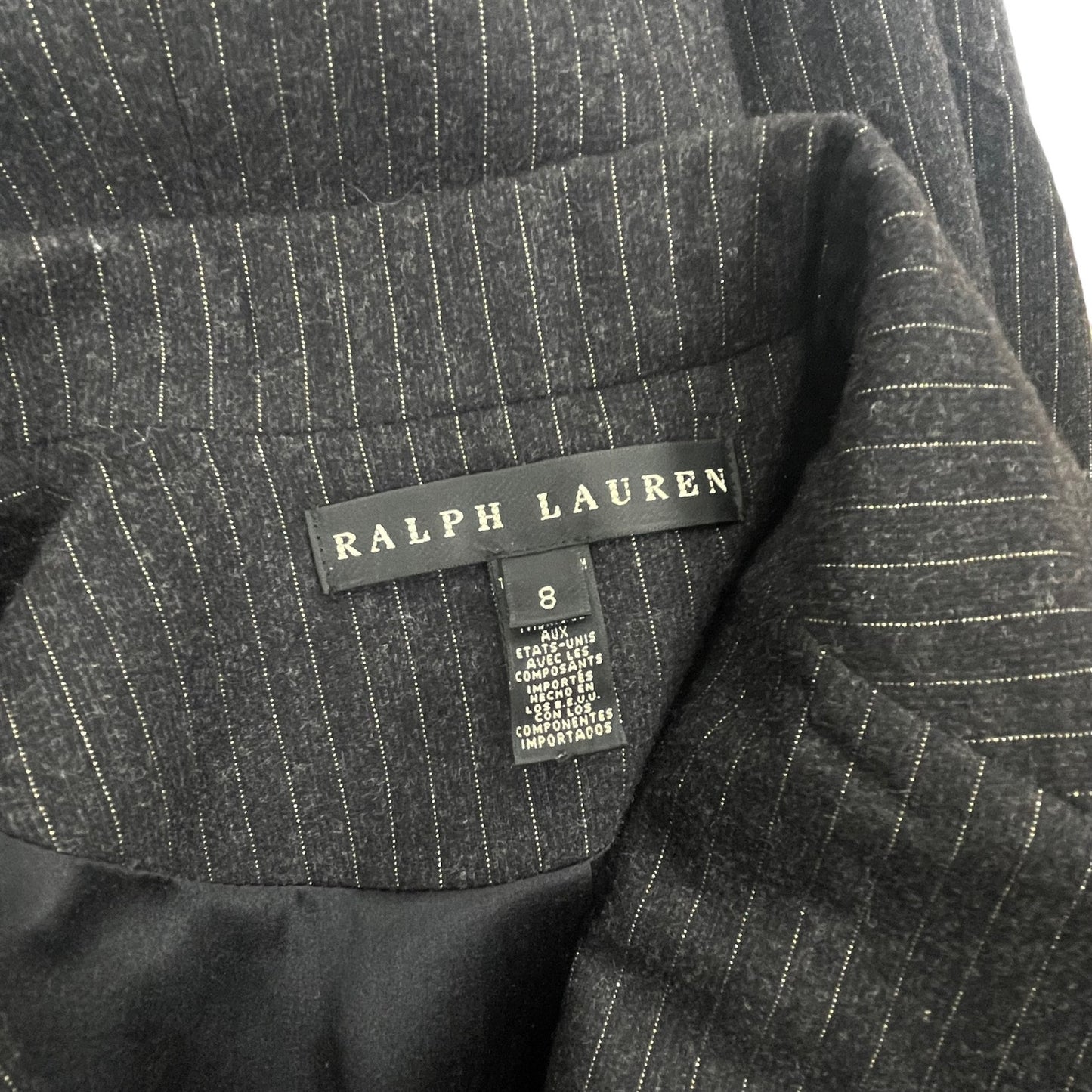 Ralph Lauren Black Label Wool Angora Blazer Stripe One Button Black Size 8