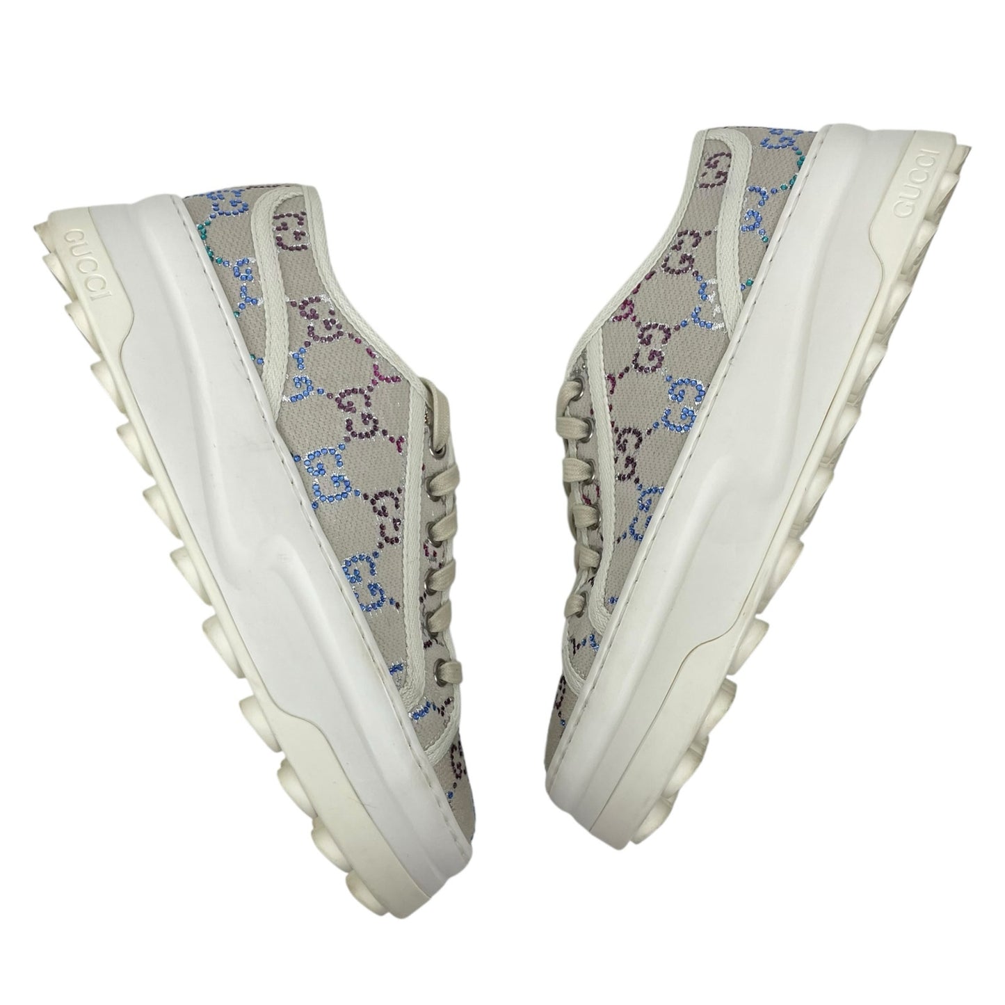 Gucci 1977 Treck Multicolor Crystal GG Canvas Platform Sneaker Size 38.5