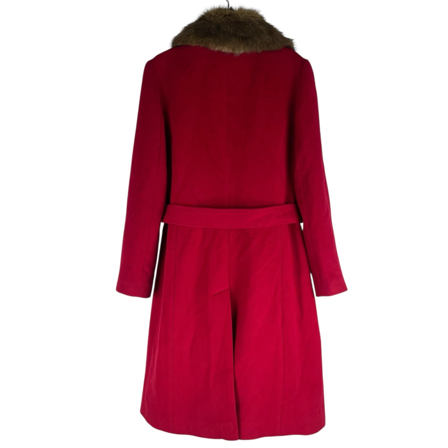 Talbots Wool Blend Belted Long Coat Removable Fur Collar Red Size 6