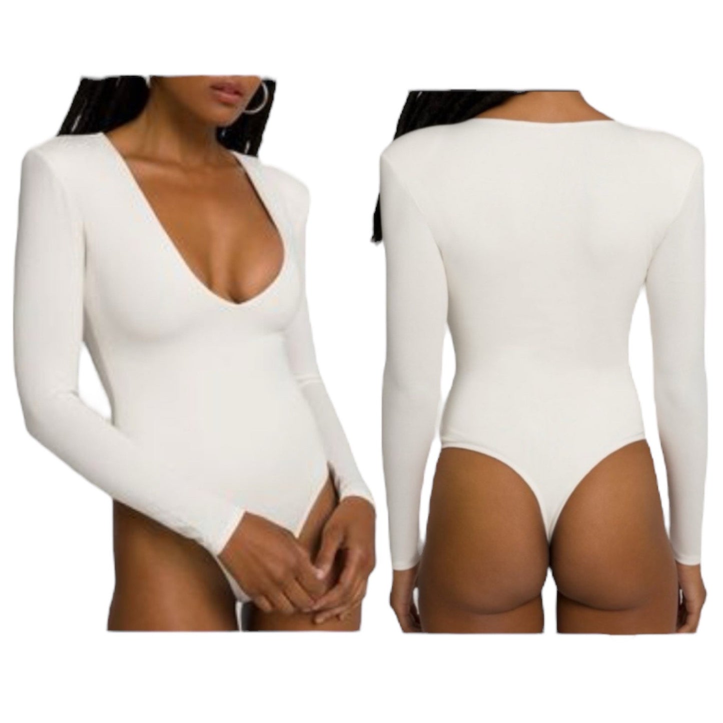 Good American Good Body Power Shoulder Bodysuit Ivory Size 5/ 2X