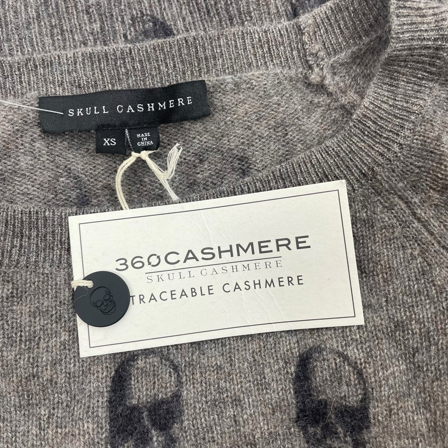 360 Cashmere Cara Jack Crew Neck Skull Sweater Dark Brown Size XS