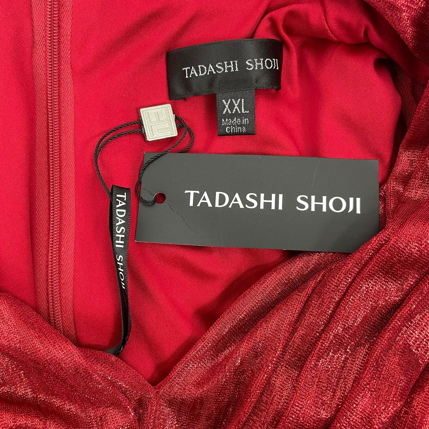 Tadashi Shoji Metallic Long Sleeve Evening Gown Deep Red Size XXL