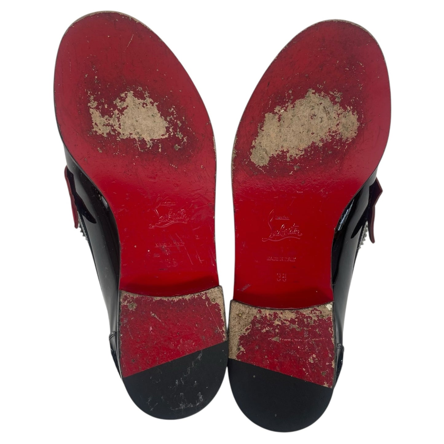 Christian Louboutin Donna Penny Loafer Patent Leather Black White Size 38
