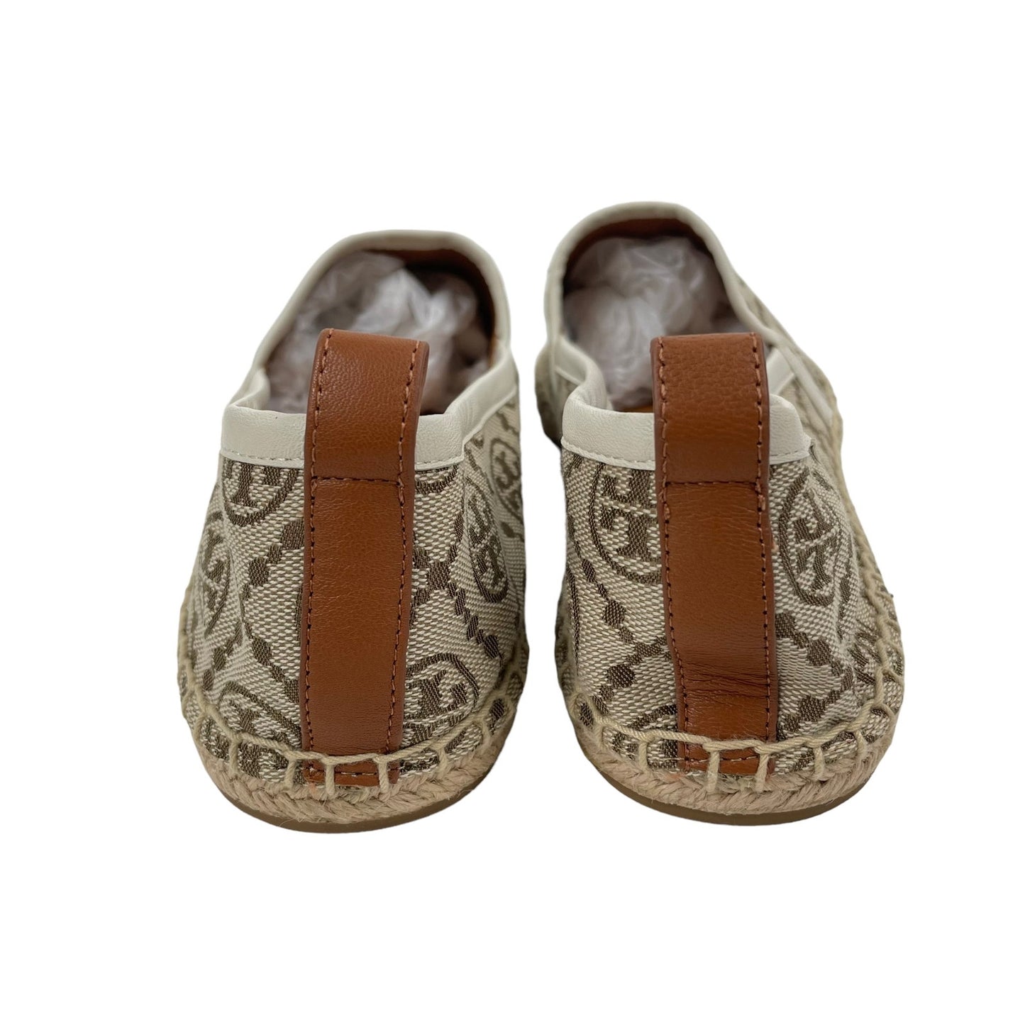 Tory Burch T Logo Monogram Espadrilles Hazel White Leather Size 10
