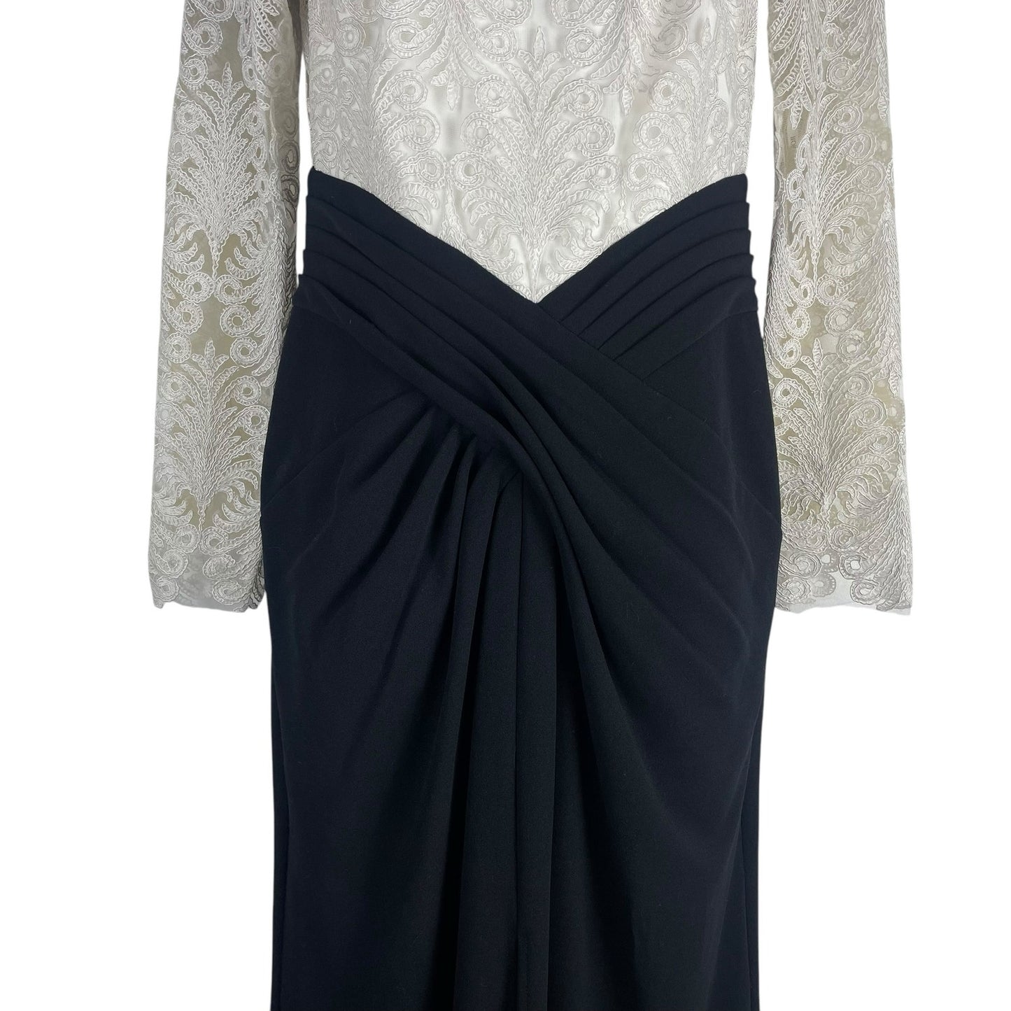Tadashi Shoji Betton Contrast Illusion Evening Gown Ivory Black Size 6