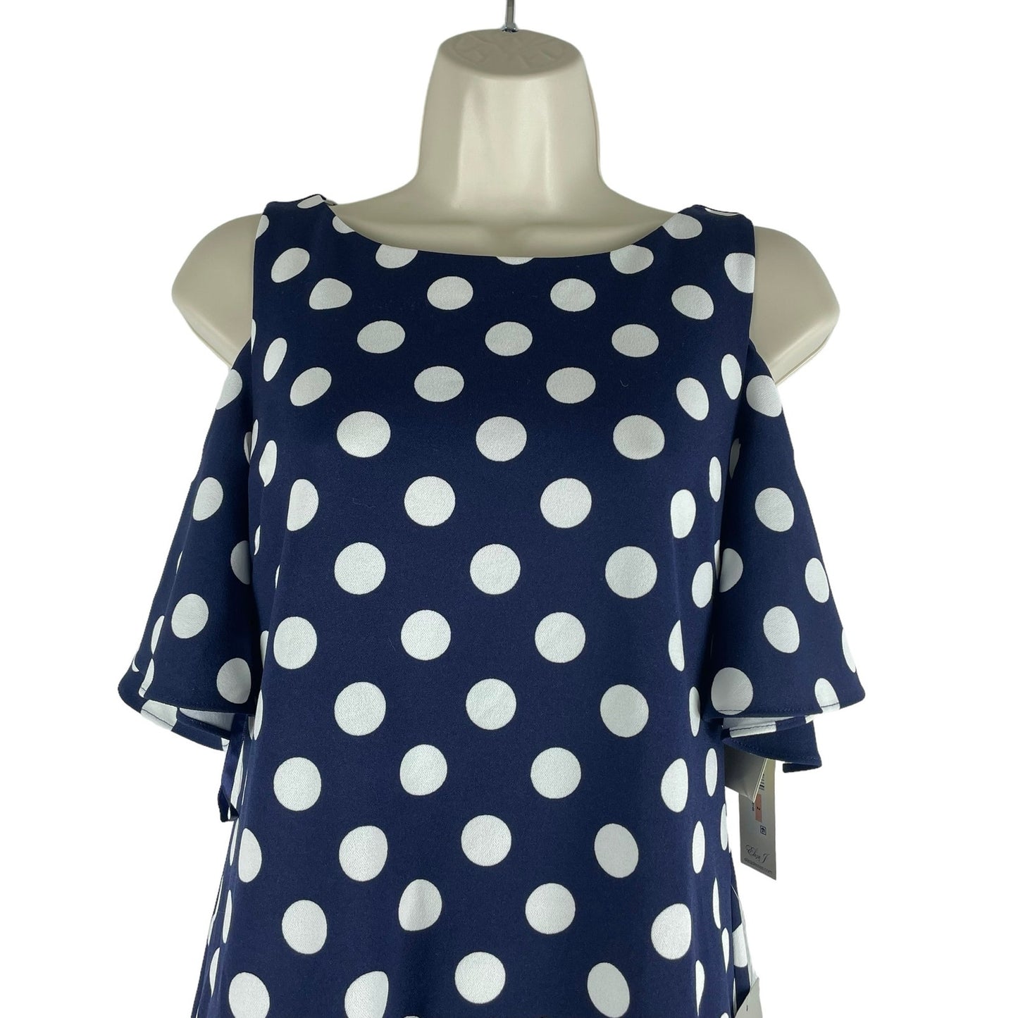 Eliza J Cold Shoulder Polka Dots Mini Dress Navy White Size 2