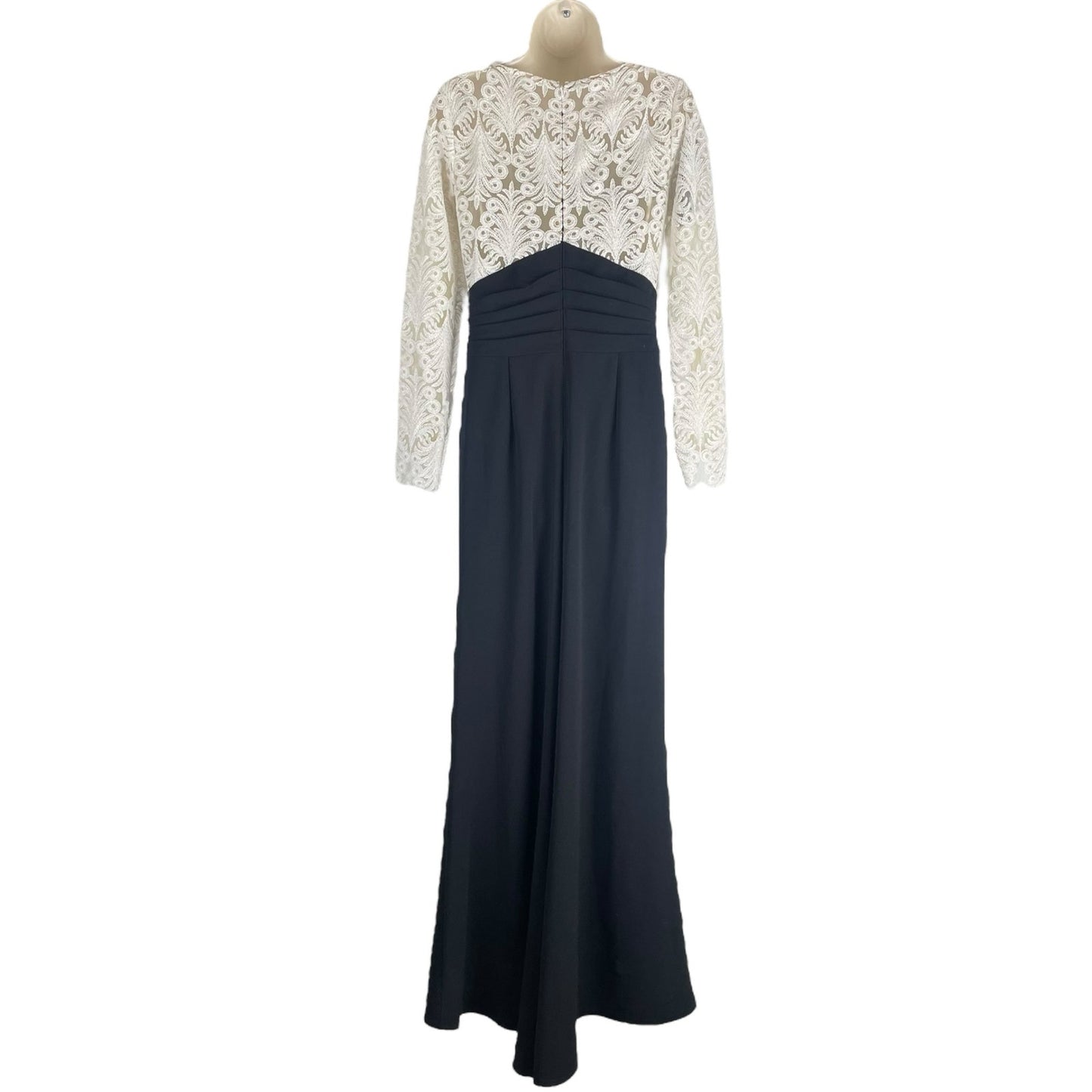 Tadashi Shoji Betton Contrast Illusion Evening Gown Ivory Black Size 6