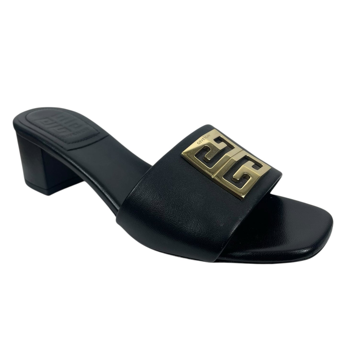Givenchy 4G Gold Logo Black Nappa Leather Mule Sandal Size 36