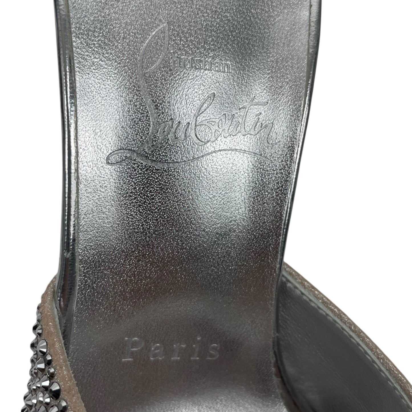 Christian Louboutin Me Dolly Strass 100mm Crystal Mules Silver Size 38