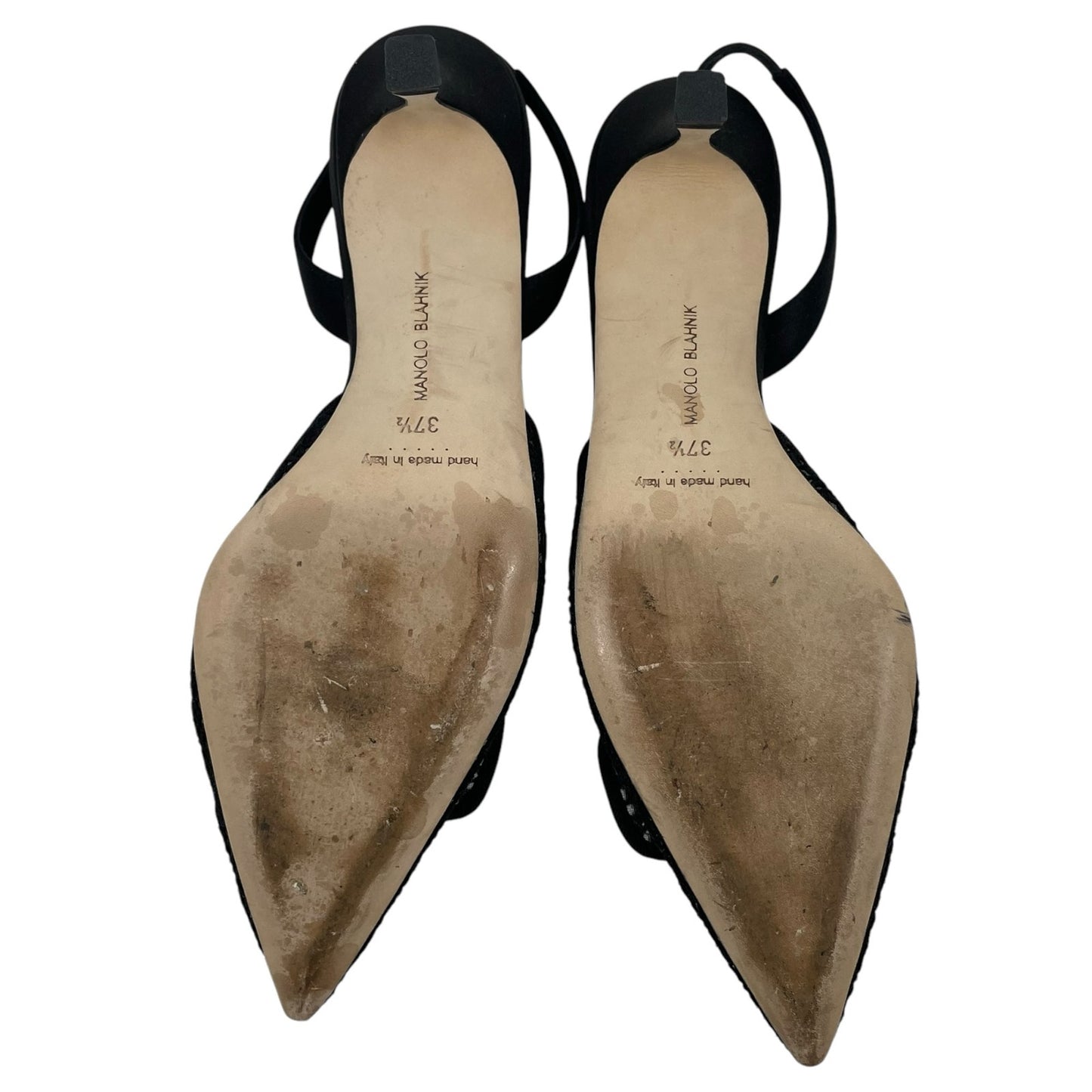 Manolo Blahnik Maysli 70 Lace Satin Slingback Mules Pumps Black Size 37.5