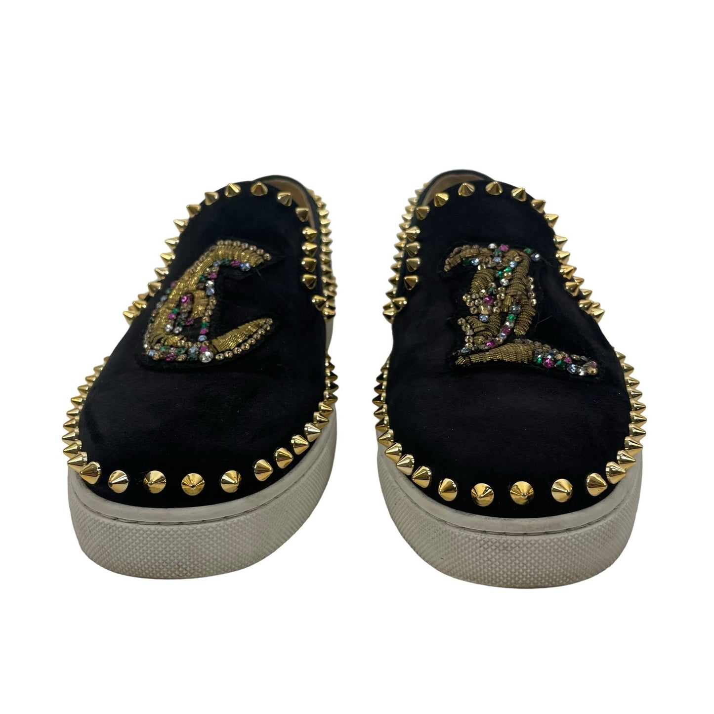Christian Louboutin Pave Flat Veau Velour Spike Sneaker Black Size 38