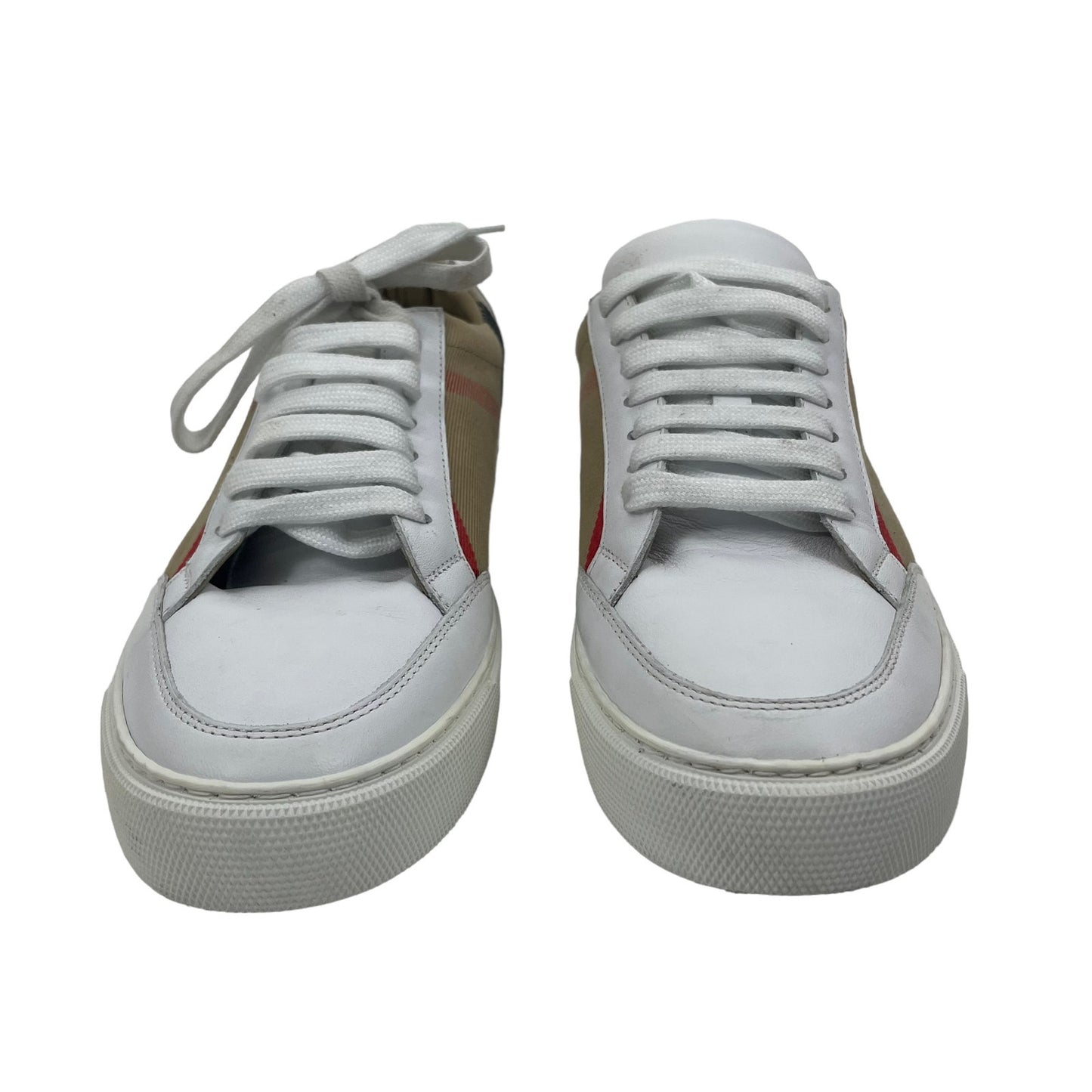 Burberry New Salmond Check Leather Sneakers Lace Up White Size 39.5