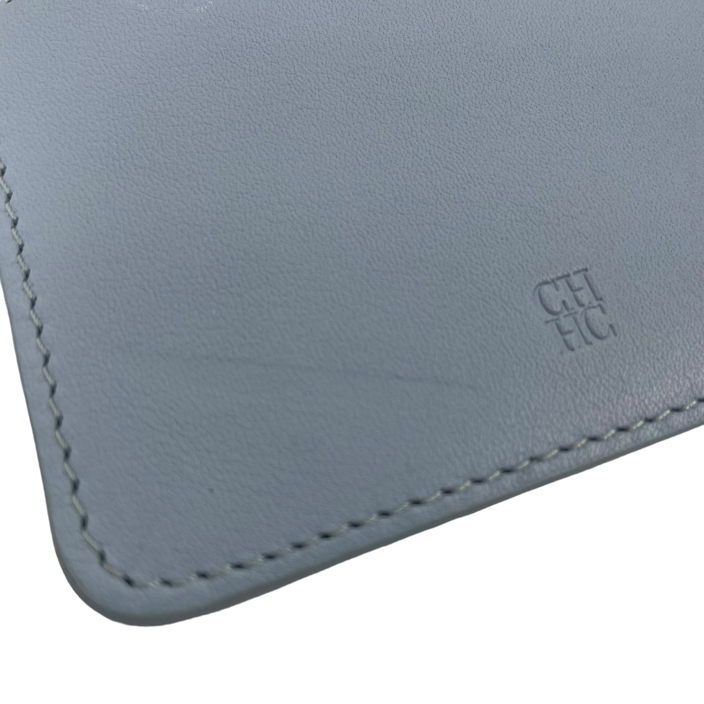 Carolina Herrera Calfskin Leather Zip Coin Wallet Cardholder Light Blue