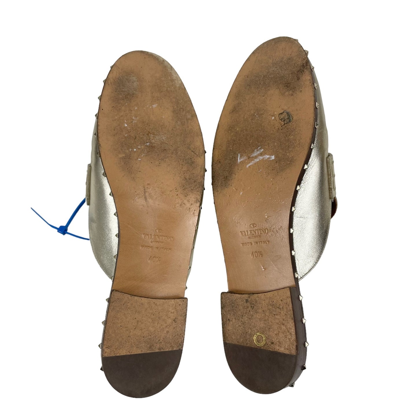 Valentino Garavani Rockstud Leather Mules Slide Agento Gold Size 40.5