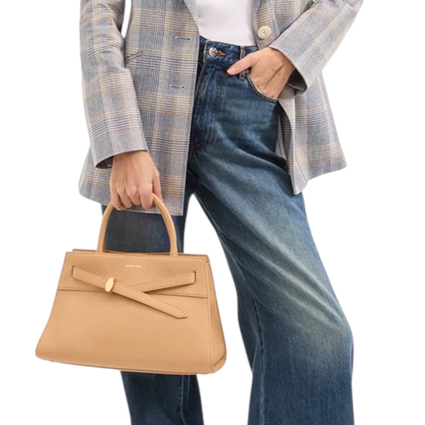 Veronica Beard Dash Bag Tan Pebble Leather Belted Handbag Sand