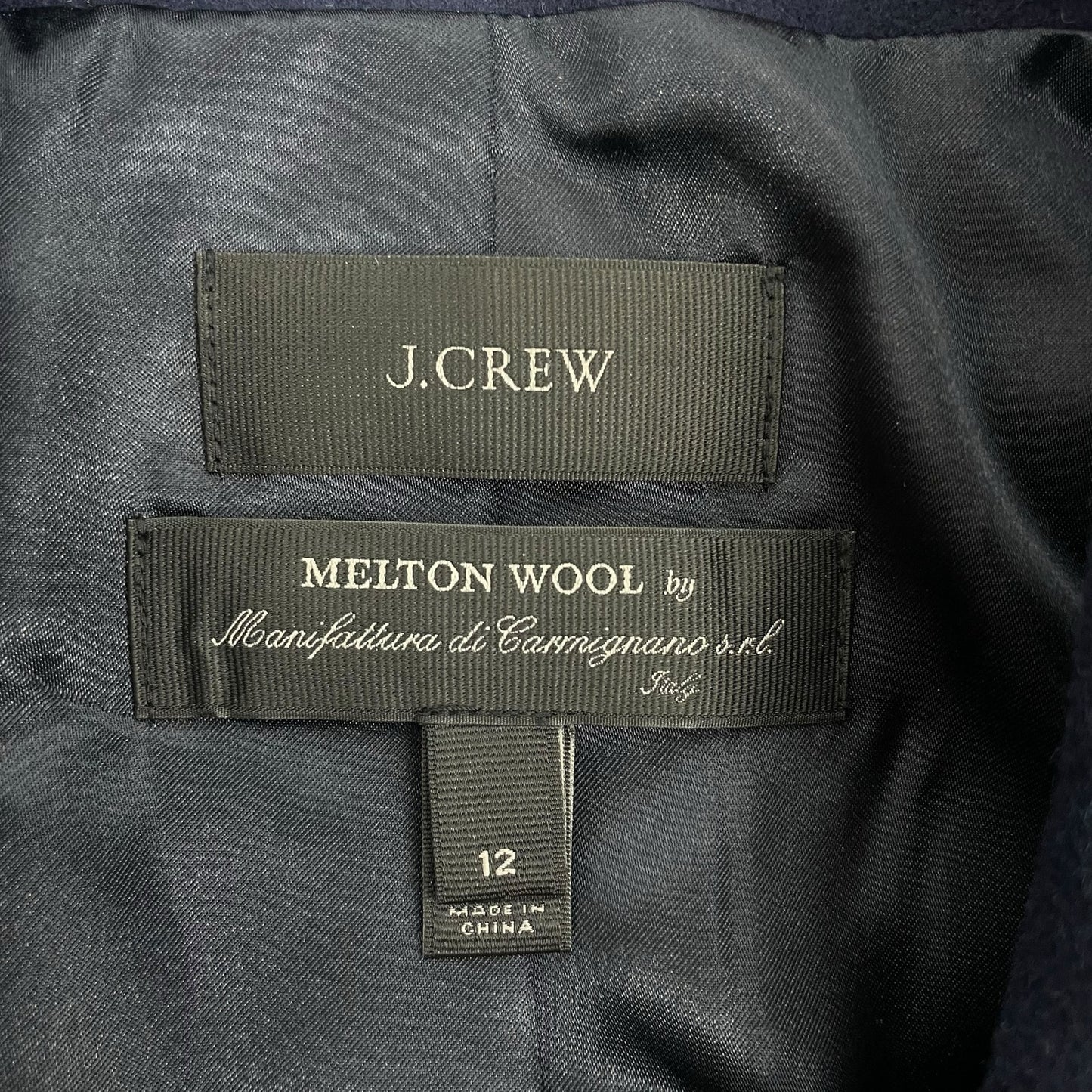 J. Crew Wool Blend Melton Boyfriend Coat One Button Navy Blue Size 12