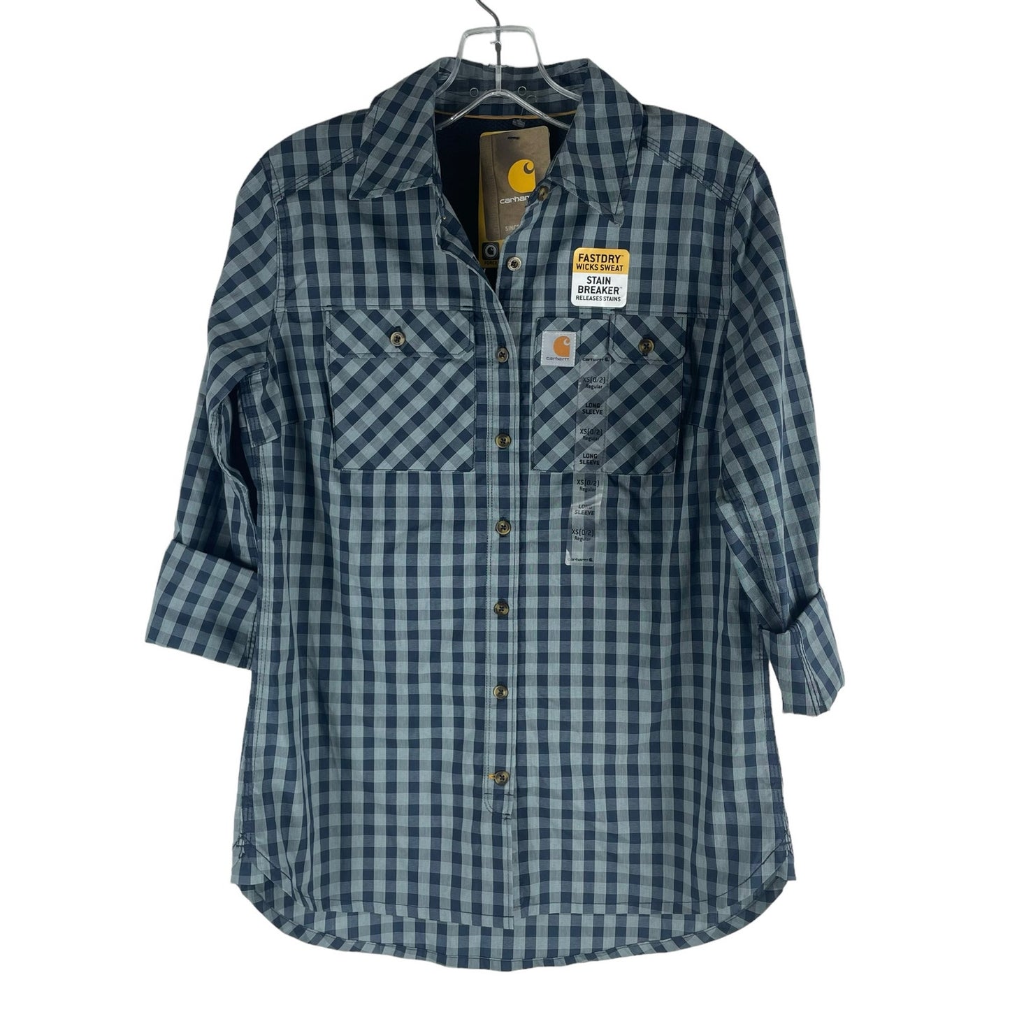 Carhartt Force Ridgefield Plaid Check Shirt dark Indigo Size XS