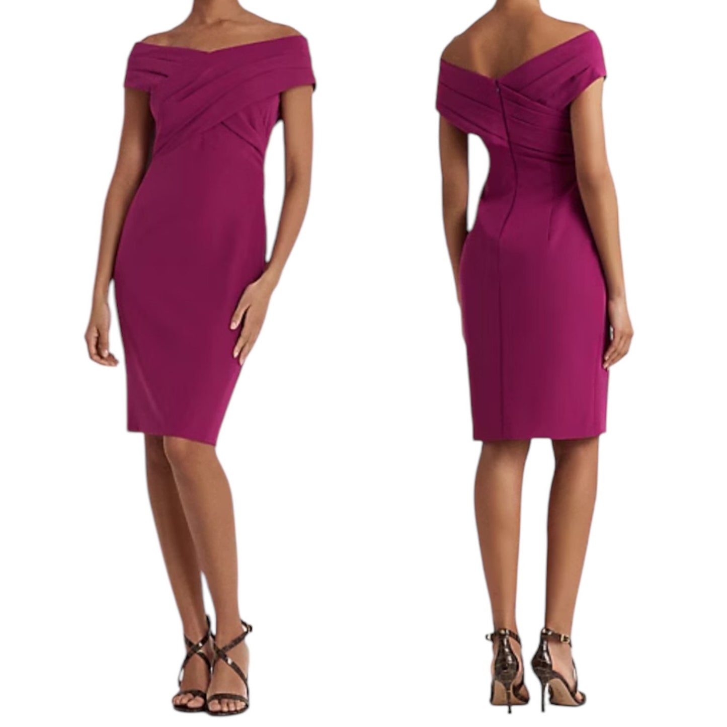 Lauren Ralph Lauren Crepe Off the Shoulder Cocktail Dress Plum Size 14