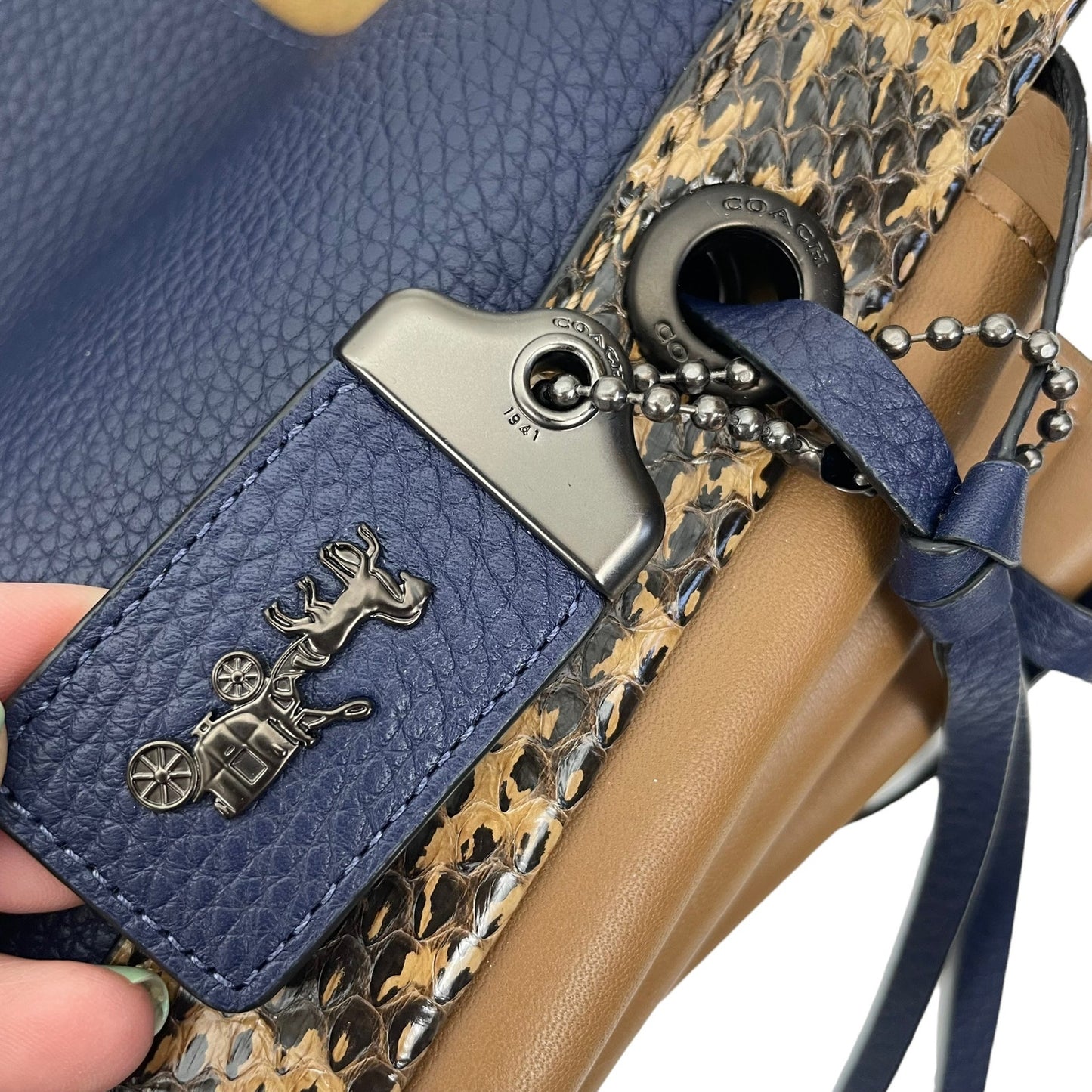 Coach Harmony Hobo Bag Colorblock Snakeskin Pewter Cadet