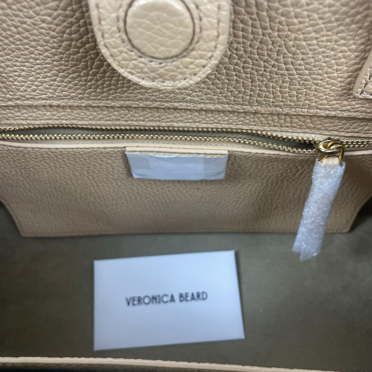 Veronica Beard Dash Bag Tan Pebble Leather Belted Handbag Sand