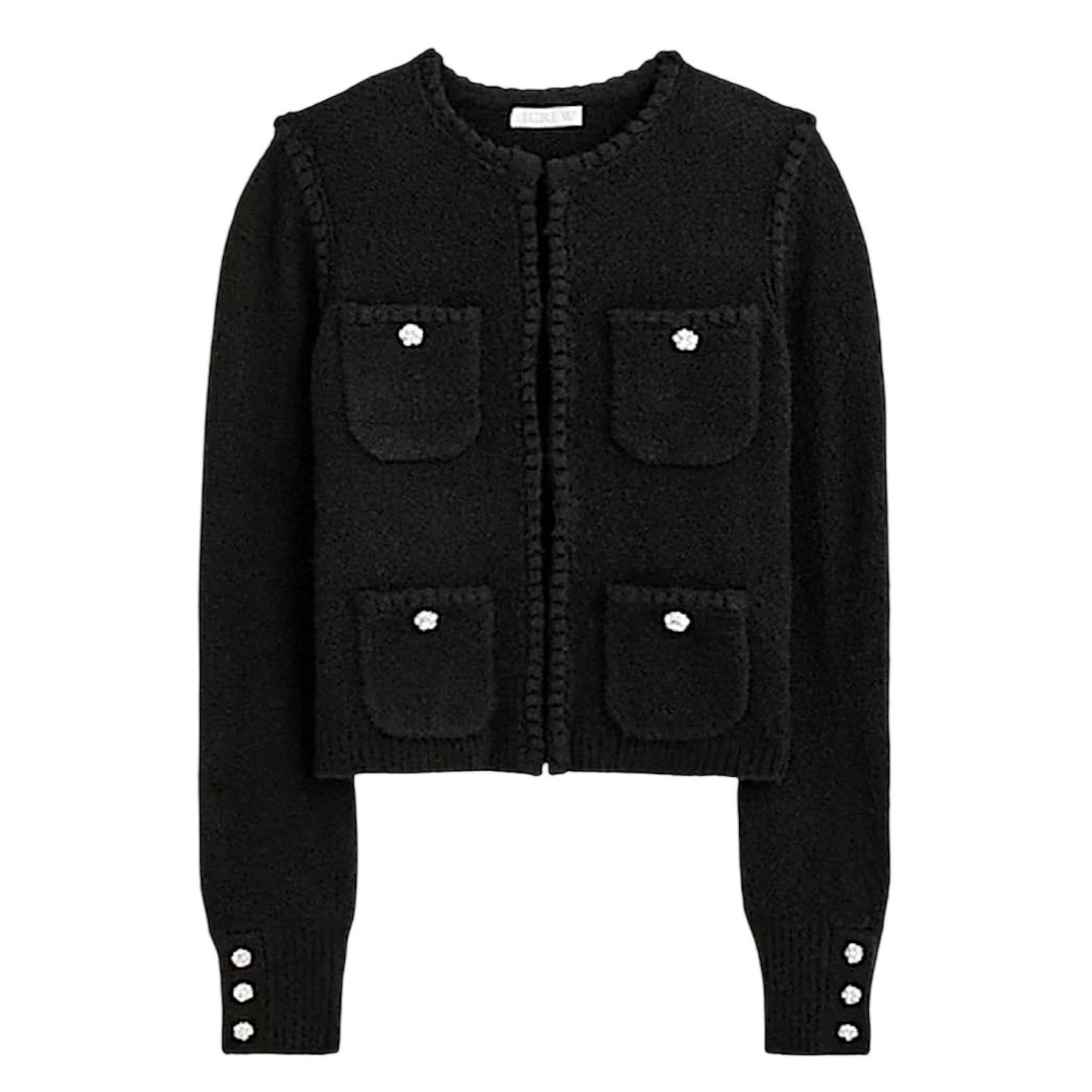 J. Crew Odette Sweater Lady Jacket with Jewel Buttons Black Size M