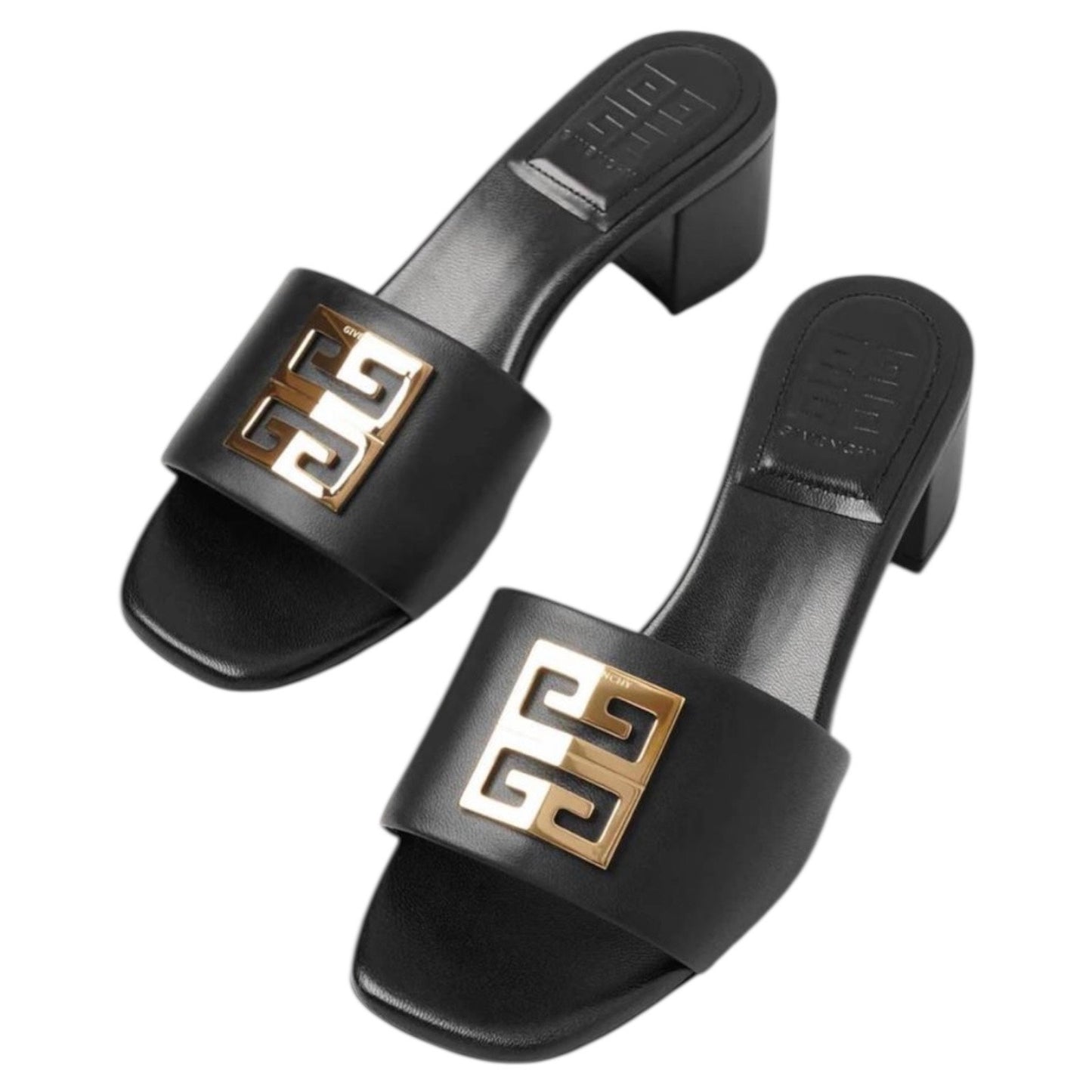 Givenchy 4G Gold Logo Black Nappa Leather Mule Sandal Size 36