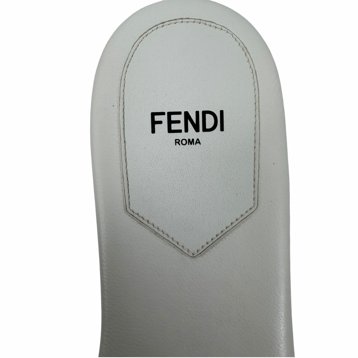 Fendi Rafia Weave Logo Leather Slide Sandal White Black Size 38.5