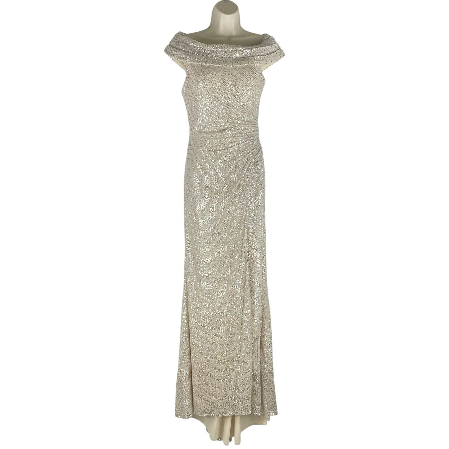 Ieena for Mac Duggal Sequined Drop Shoulder Evening Gown Nude Size 6