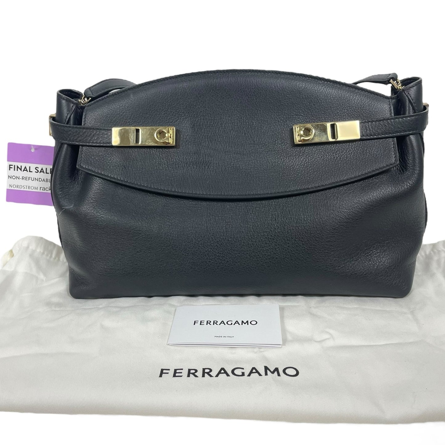 Salvatore Ferragamo Hug Soft Crossbody Bag Large Clutch Black Leather