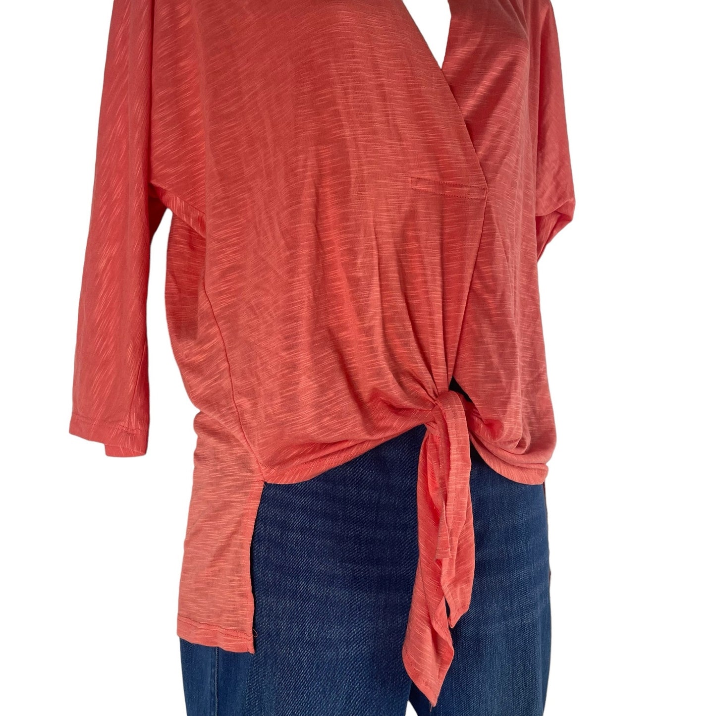 Sunday in Brooklyn 3/4 Sleeve Tie Front Hem Top Hi Lo Coral Orange Size XS