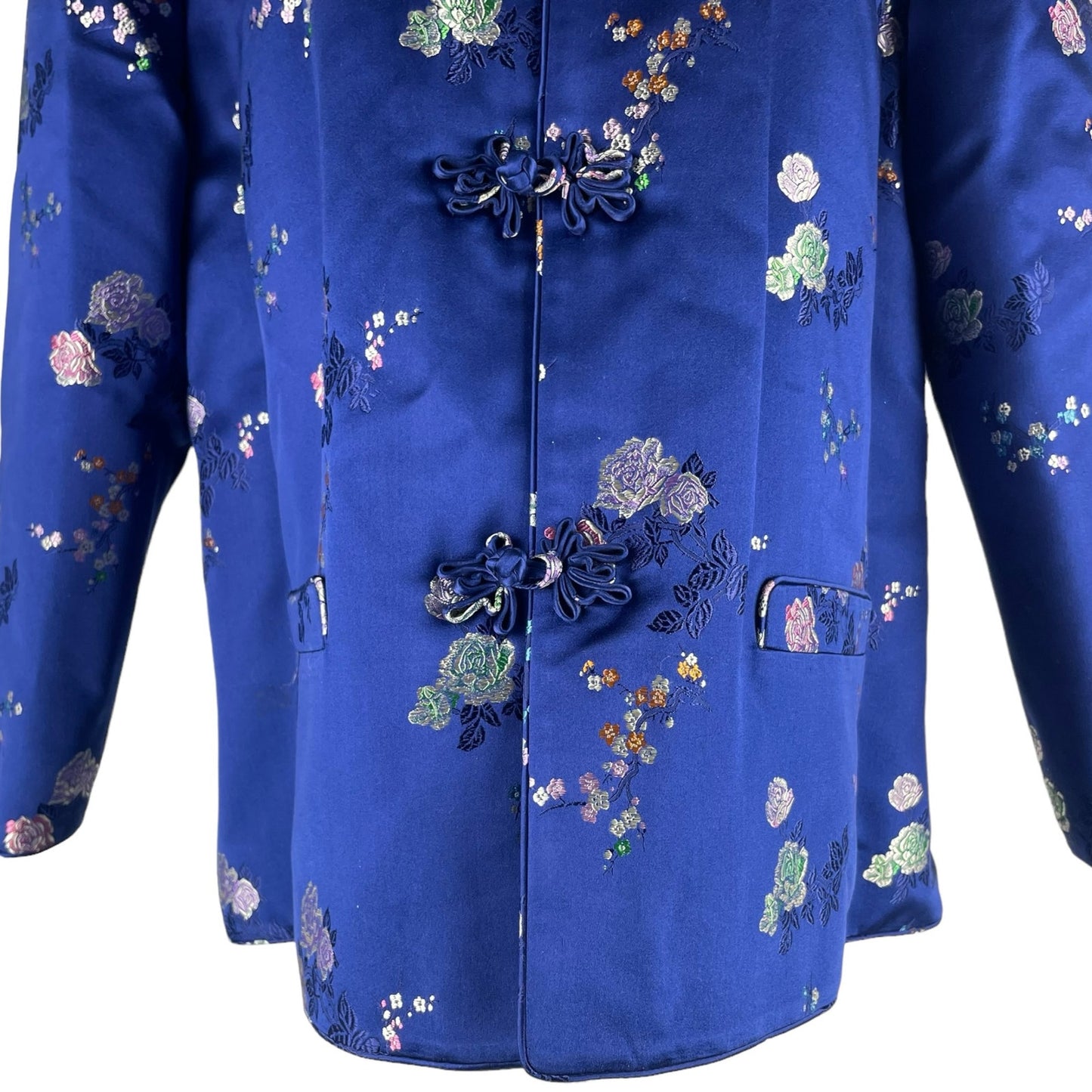 J. Peterman Jacquard Padded Jacket Chinese Tang Suit Blue Size 22