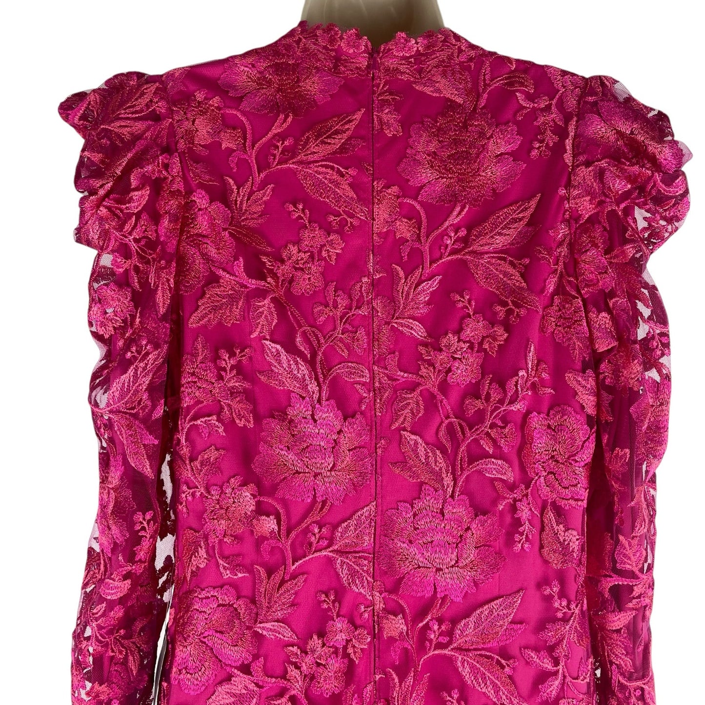 Tadashi Shoji Embroidered Puff Sleeve Cocktail Dress Pink Size 12