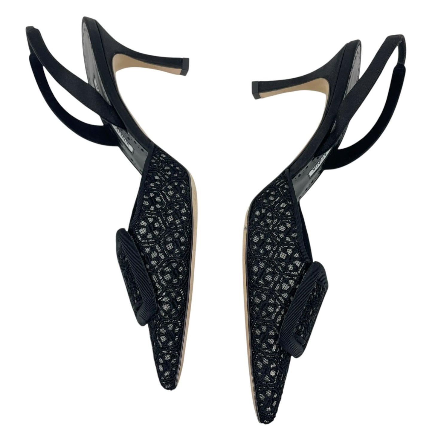Manolo Blahnik Maysli 70 Lace Satin Slingback Mules Pumps Black Size 37.5