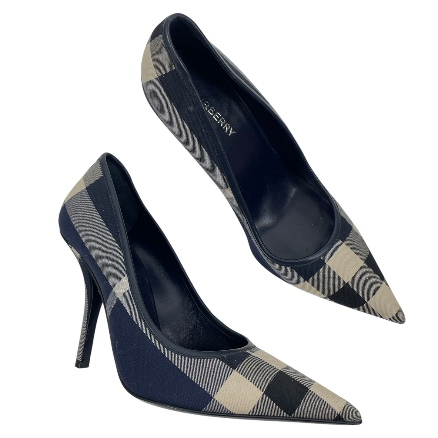 Burberry Aubri Nova Check Pointed Toe Pumps Dark Charcoal Blue Size 39