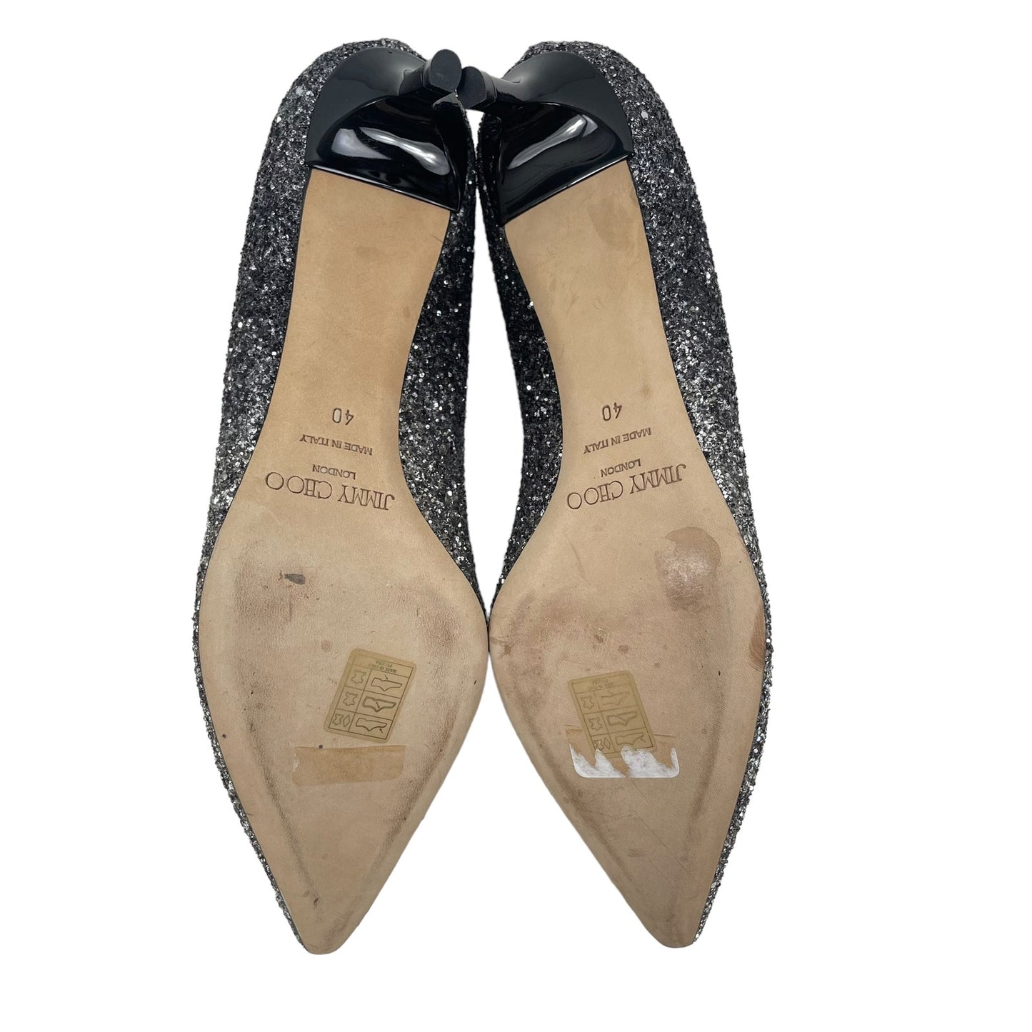 Jimmy Choo Romy 40mm Glitter Pumps Pointed Toe Ombre Silver Black Size 40