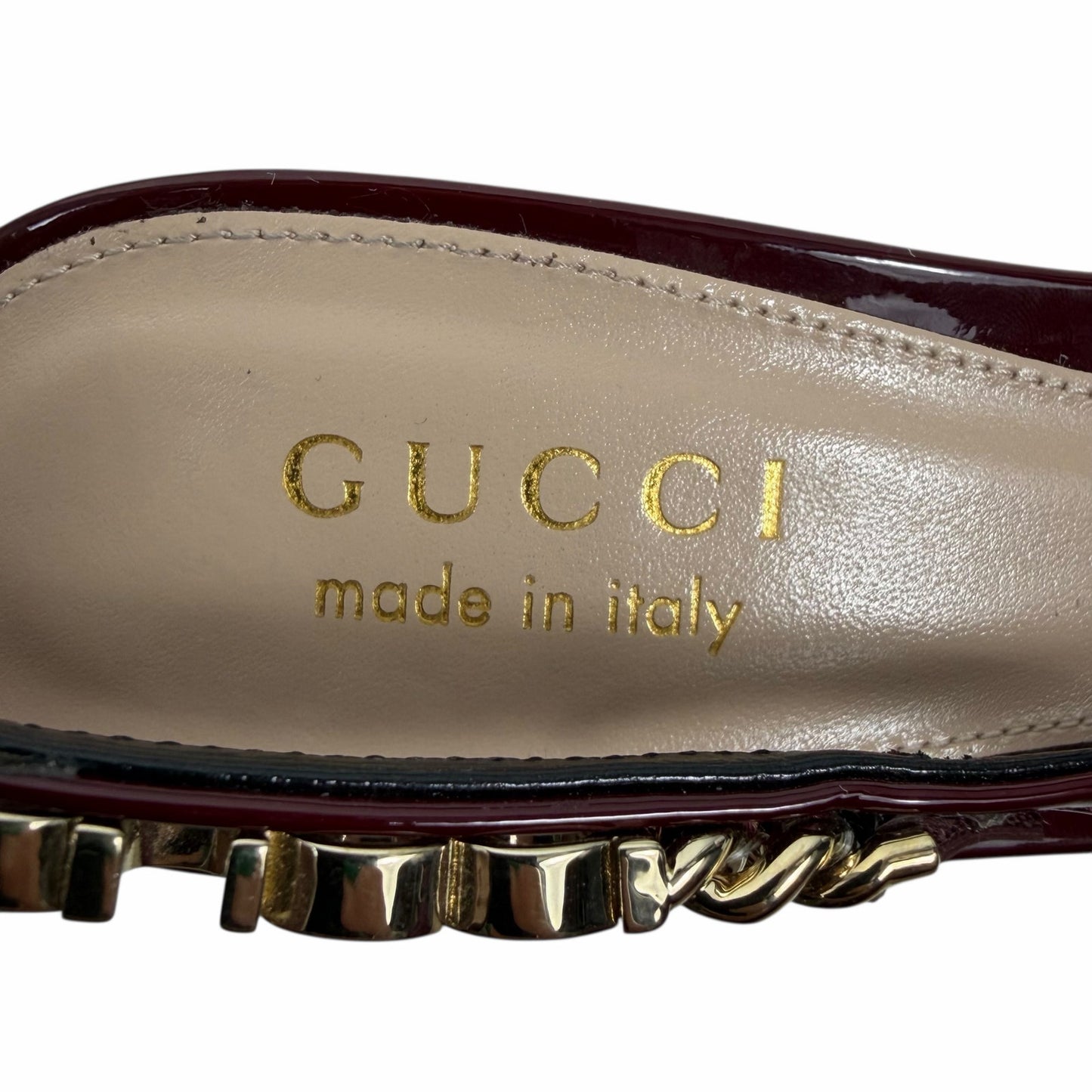 Gucci Signoria 45mm Patent Leather Slingback Pump Kitten Heel Red Size 37