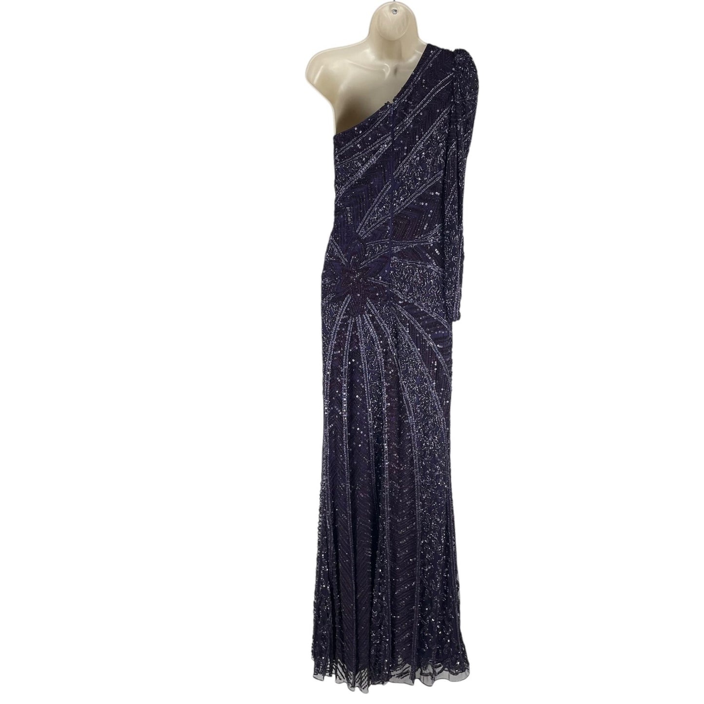 Mac Duggal Beaded One Shoulder Evening Gown Aubergine 5649 Size 6
