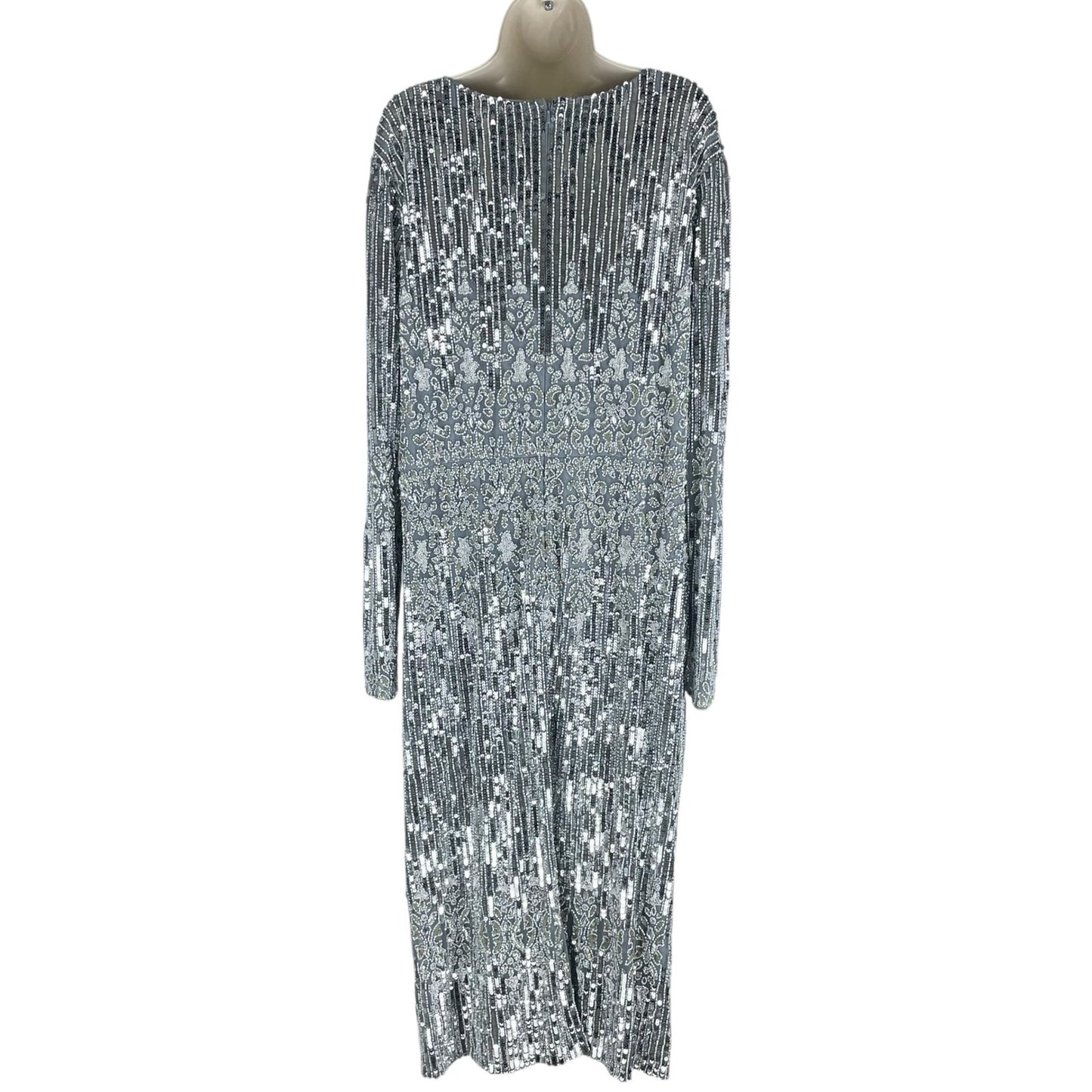 Mac Duggal Embellished Long Sleeve Midi Dress Platinum 5576 Size 20