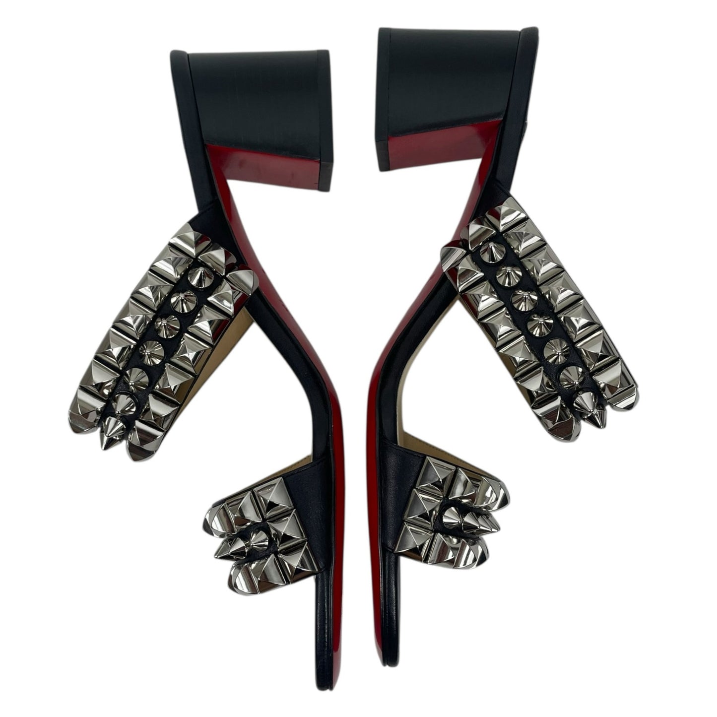 Christian Louboutin Tina Goes Mad 55 Slide Sandals Black Silver Size 38.5