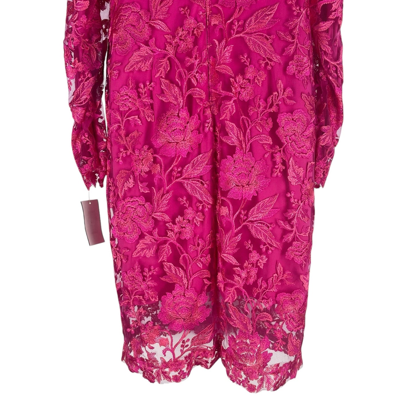 Tadashi Shoji Embroidered Puff Sleeve Cocktail Dress Pink Size 12
