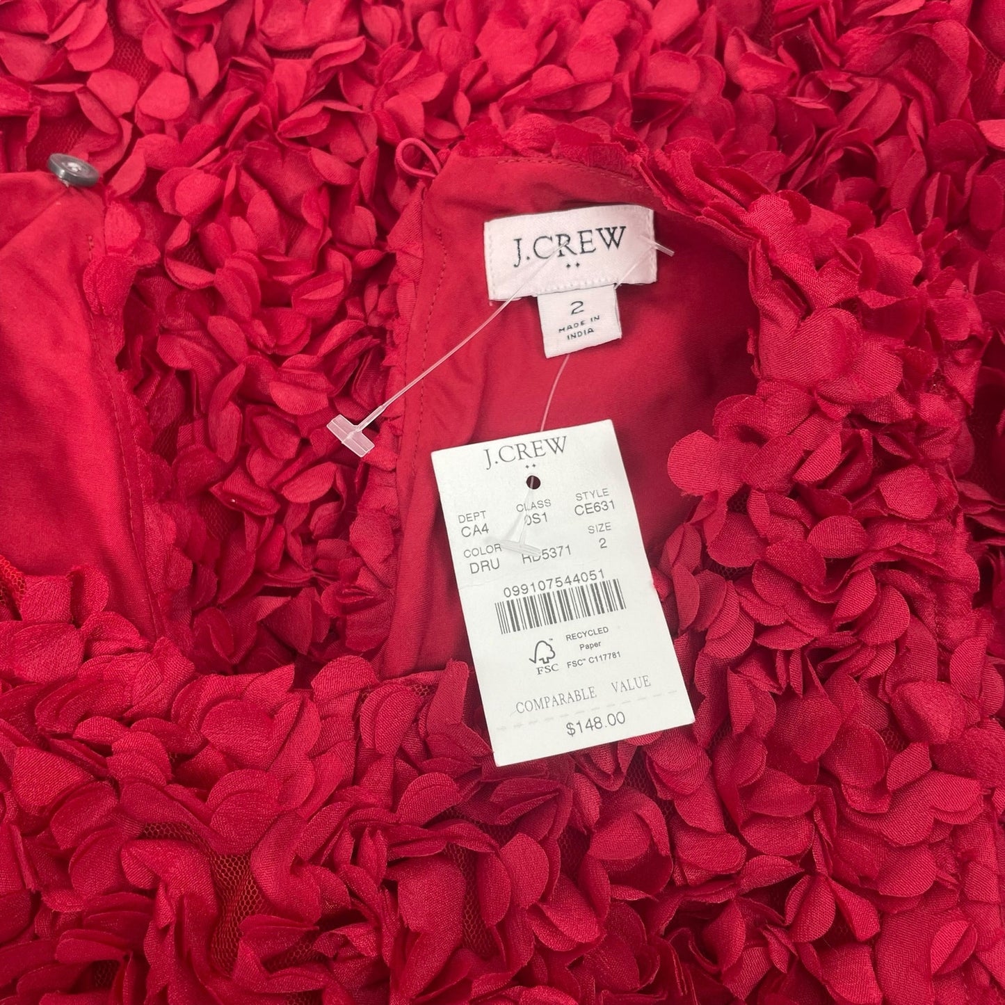 J. Crew Rosette 3D Flower Petal Mini Dress Ruby Red Size 2