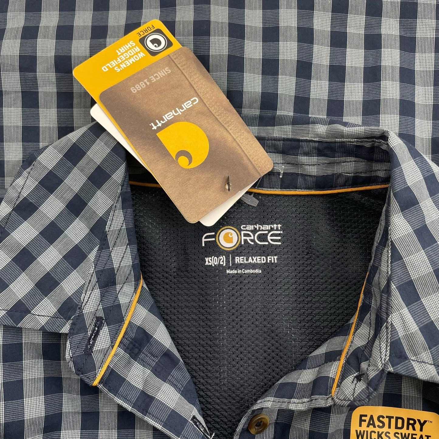 Carhartt Force Ridgefield Plaid Check Shirt dark Indigo Size XS