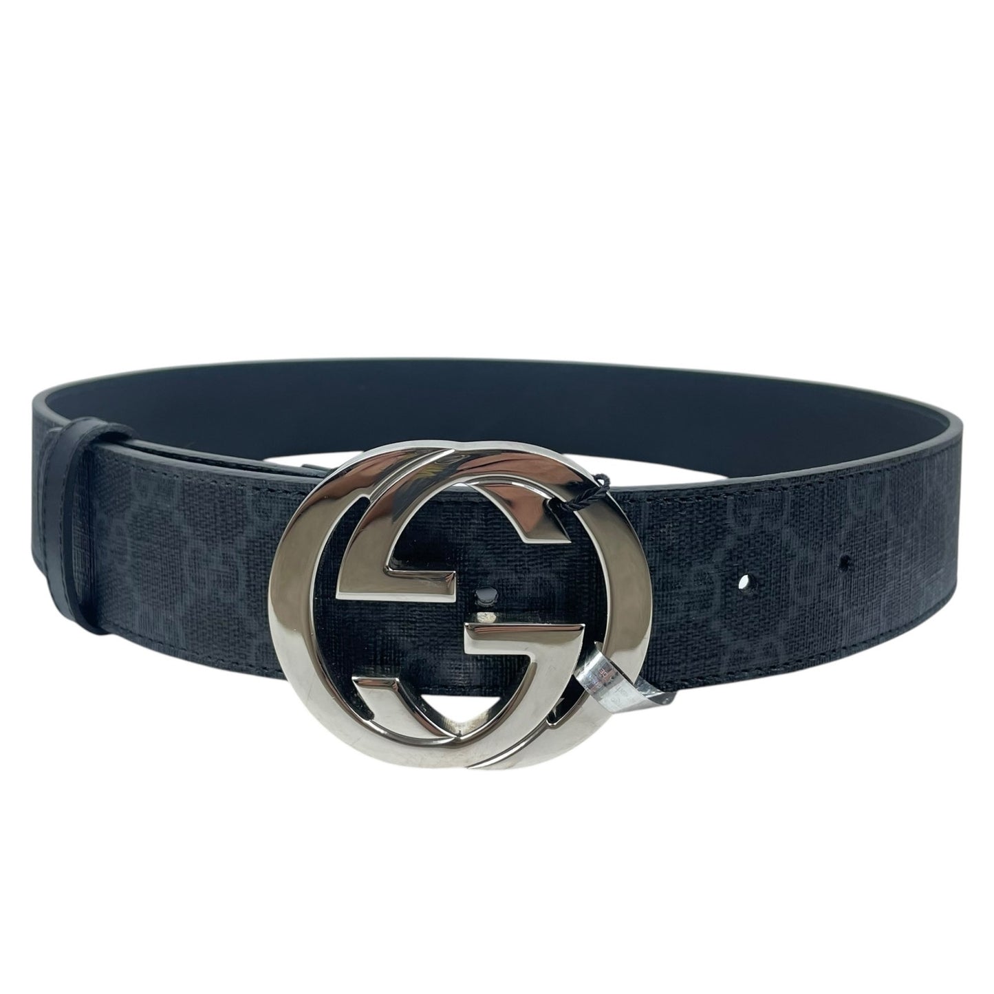 Gucci GG Interlocking Buckle Supreme Canvas Belt Black Gray Men Size 80/32