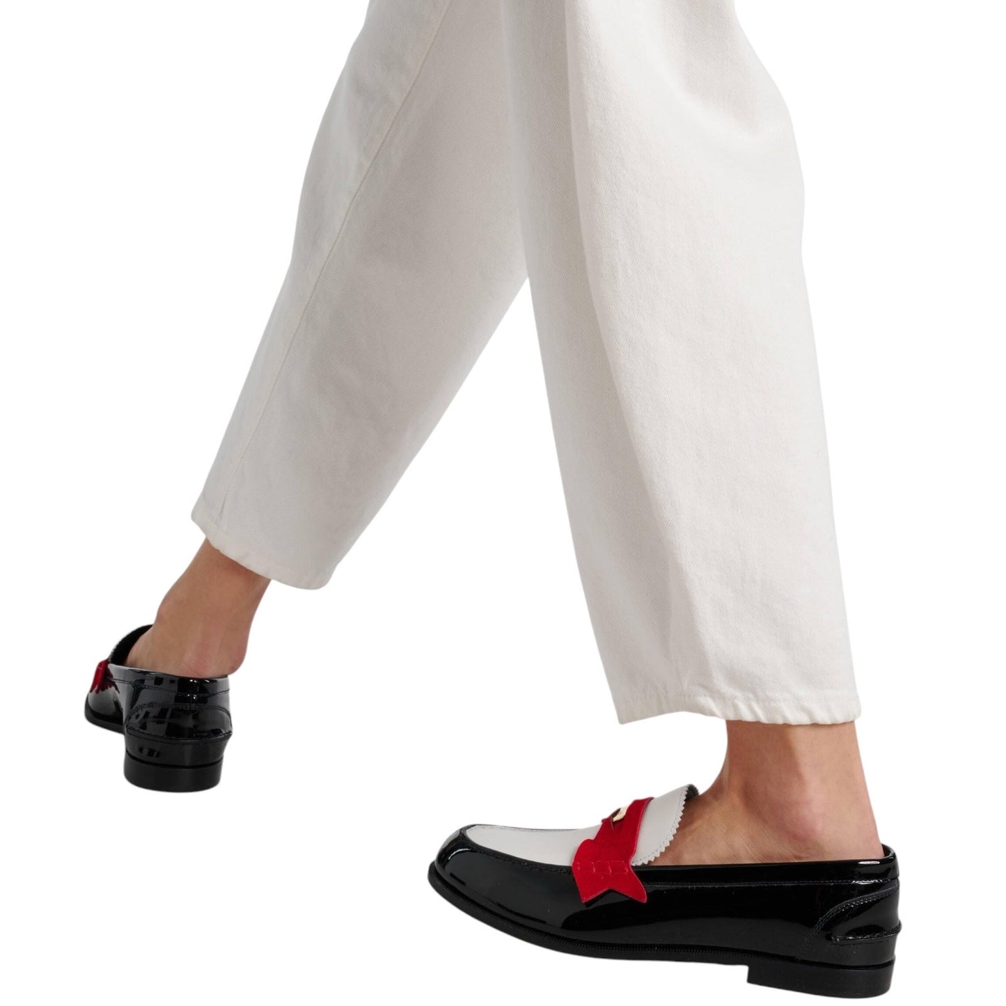 Christian Louboutin Donna Patent Red Sole Penny Loafers Tricolor Size 39.5