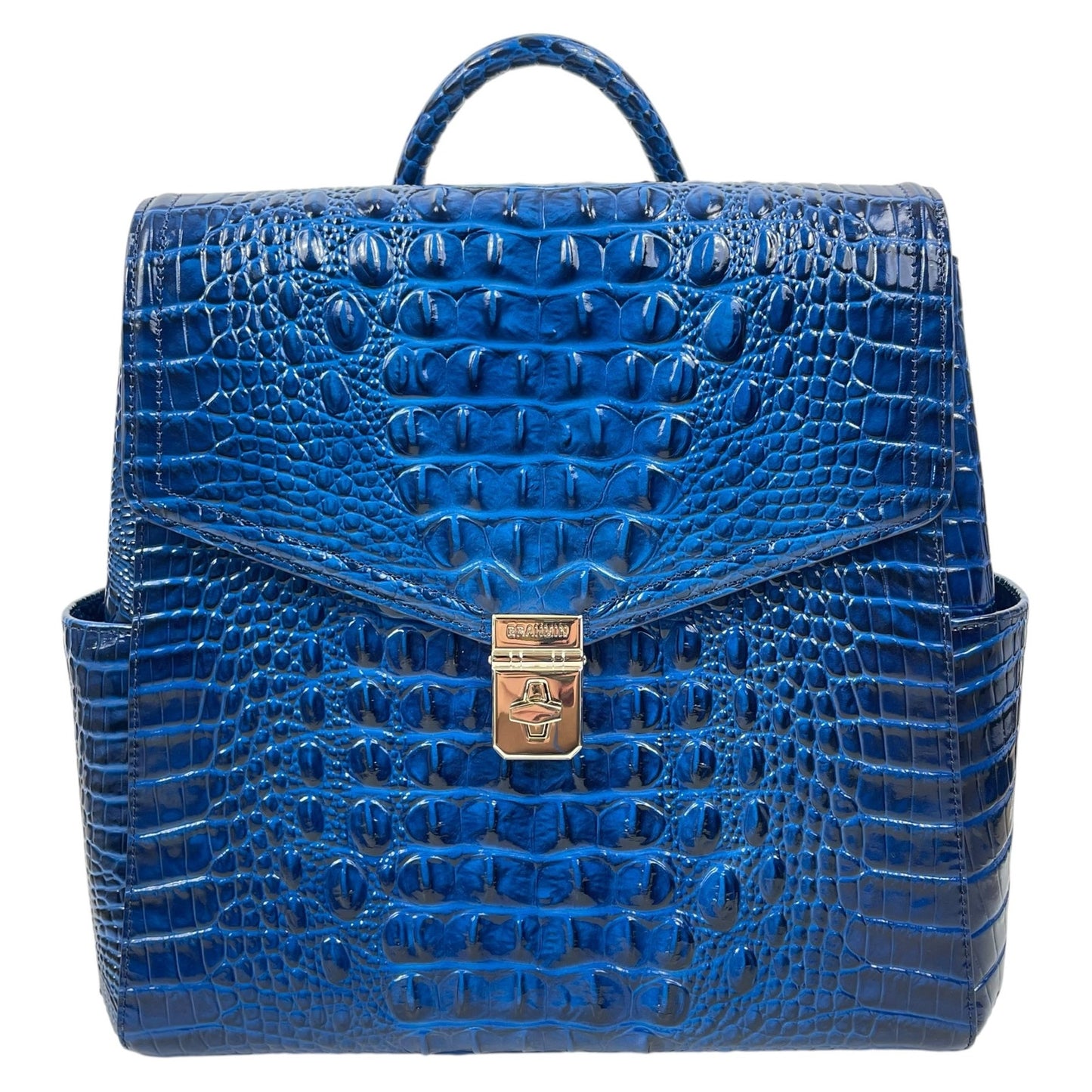 Brahmin Liz Sapphire Melbourne Convertible Backpack Croc Embossed Blue