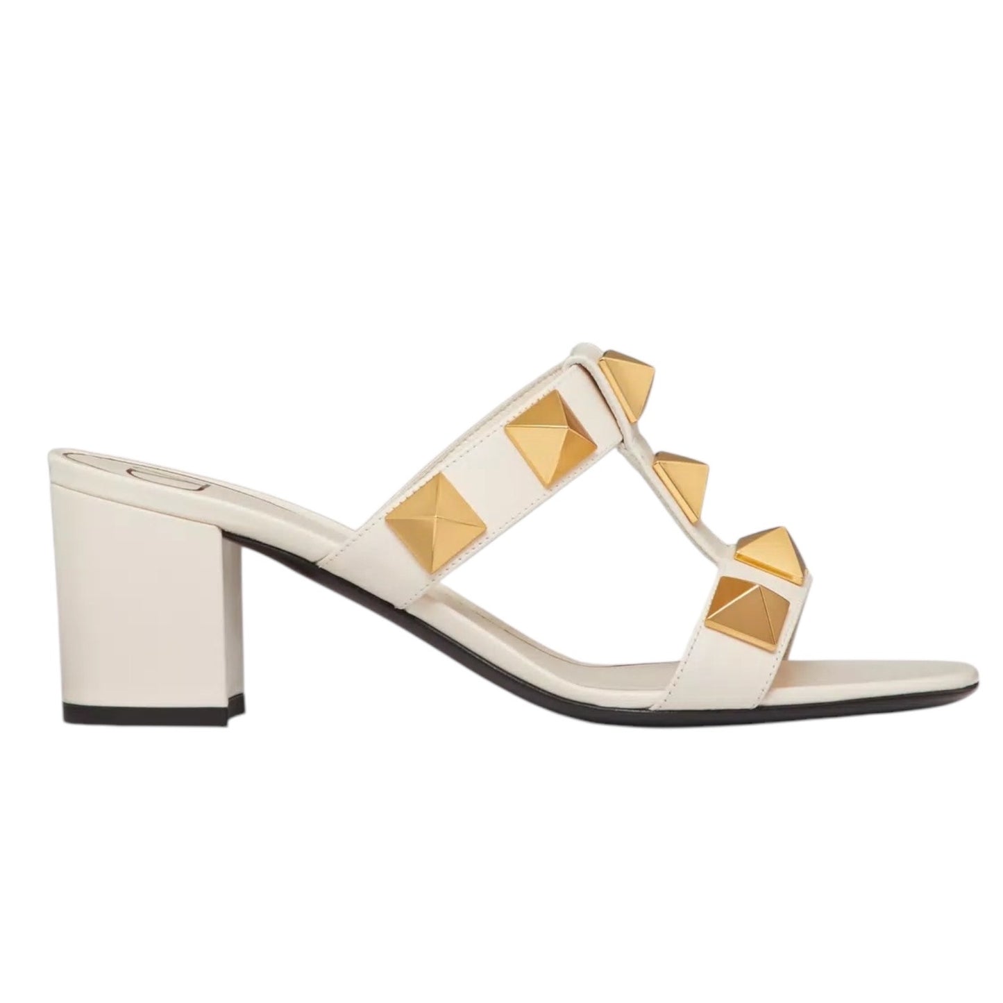 Valentino Gavarani Roman Stud 60mm Calfskin Slide Sandal Ivory Size 37