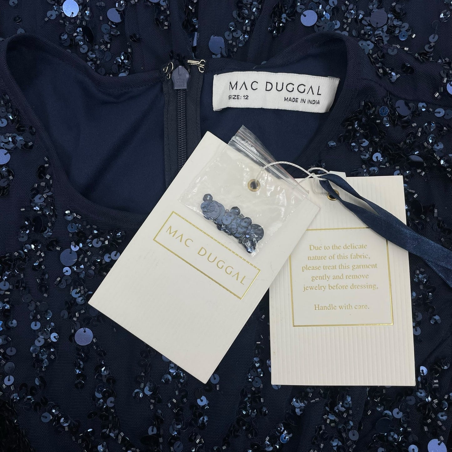 Mac Duggal Sequin Sleeveless Midi Dress 93767 Midnight Blue Size 12