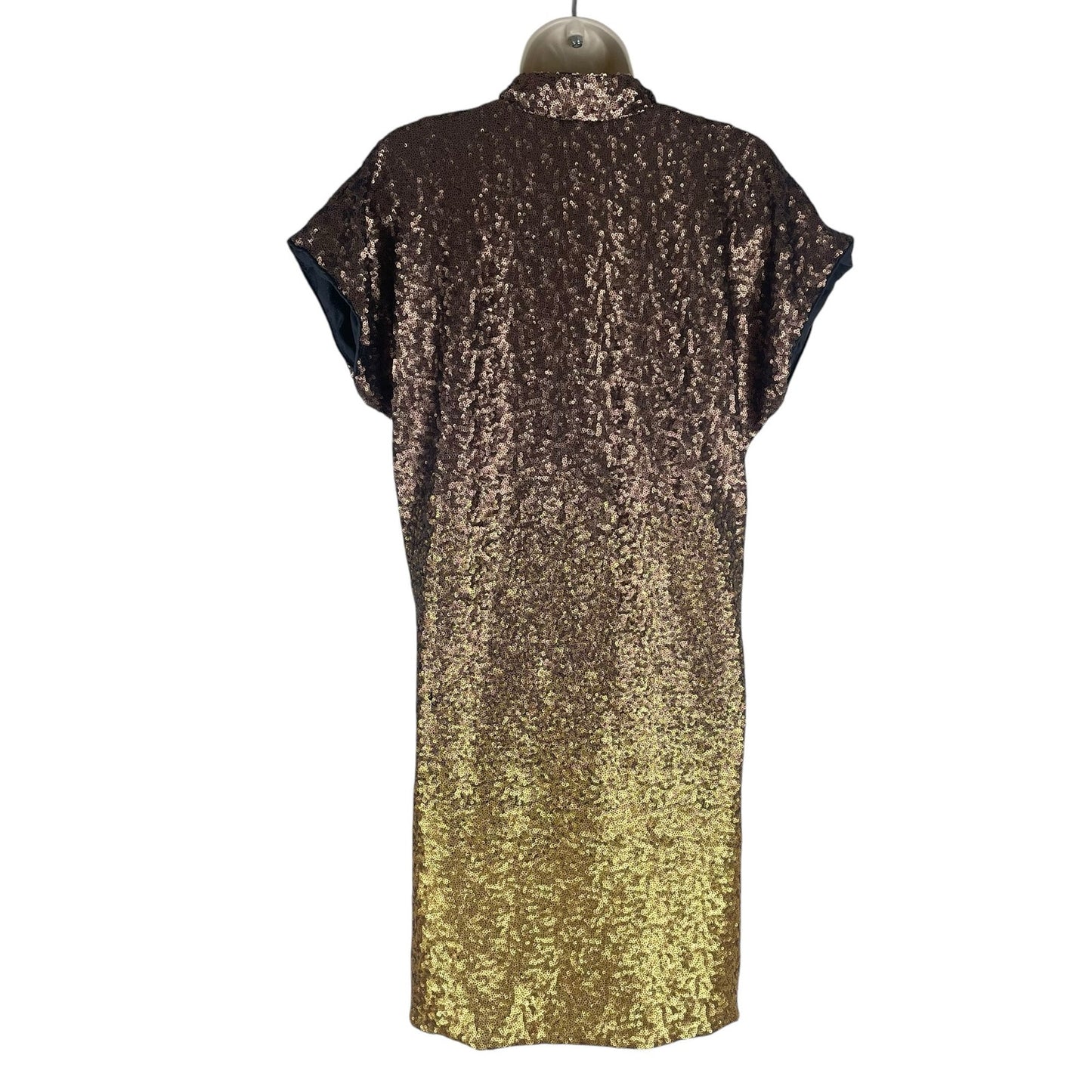 Johnny Was Sequin Gold Alma Ombre V Neck Shift Dress Pockets Size XS