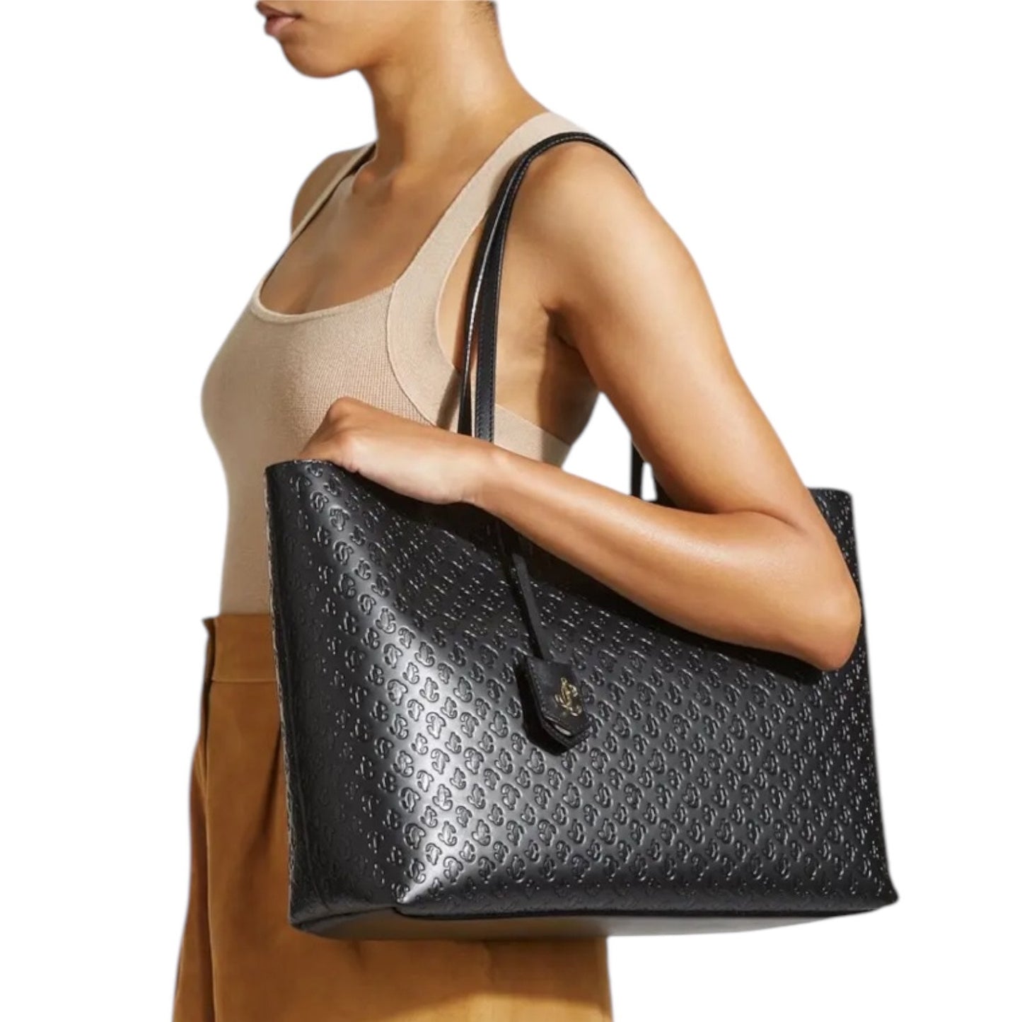 Jimmy Choo Nine2five E/W JC Monogram Leather Tote Bag Black